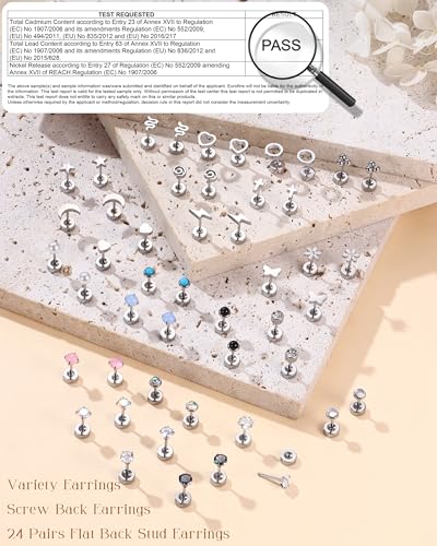 Thumbnail 4 de LOLIAS 24-Pair Flat Back Earrings Set, Stainless Steel Screw-Back Studs