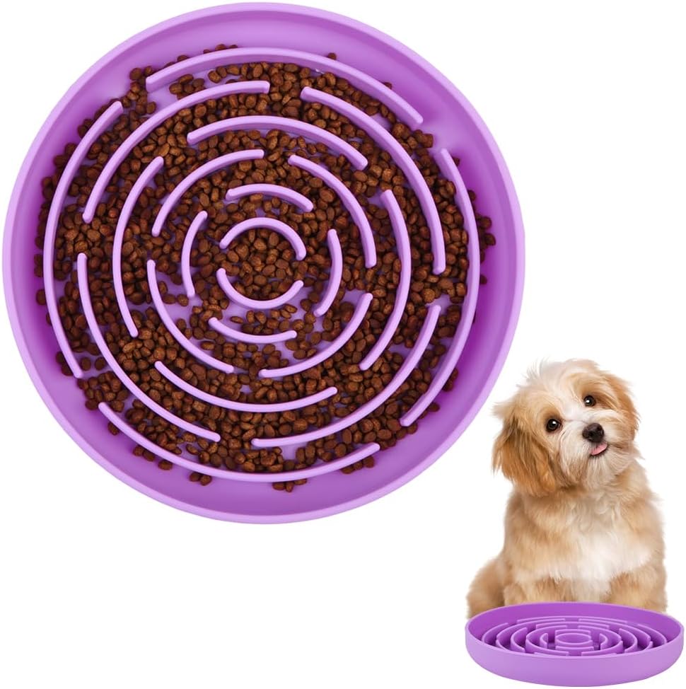 Detalle de OFFCUP Slow Feeder Dog Bowl (Purple) – silicone anti-choke, anti-bloat slow food bowl with suction cup