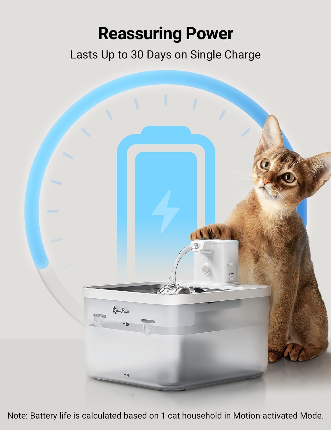 Detalle de DownyPaws Wireless Cat Water Fountain with 2.5L Capacity and Motion Sensor