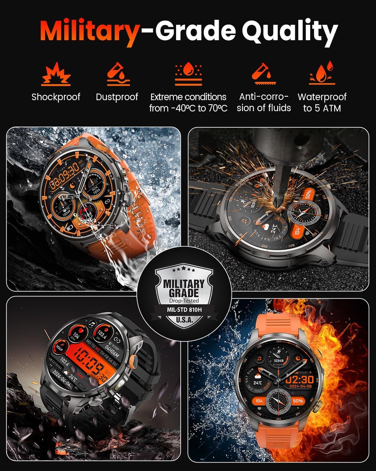 Detalle 2 de Military Smart Watch 100 Days Battery Rugged Fitness Tracker