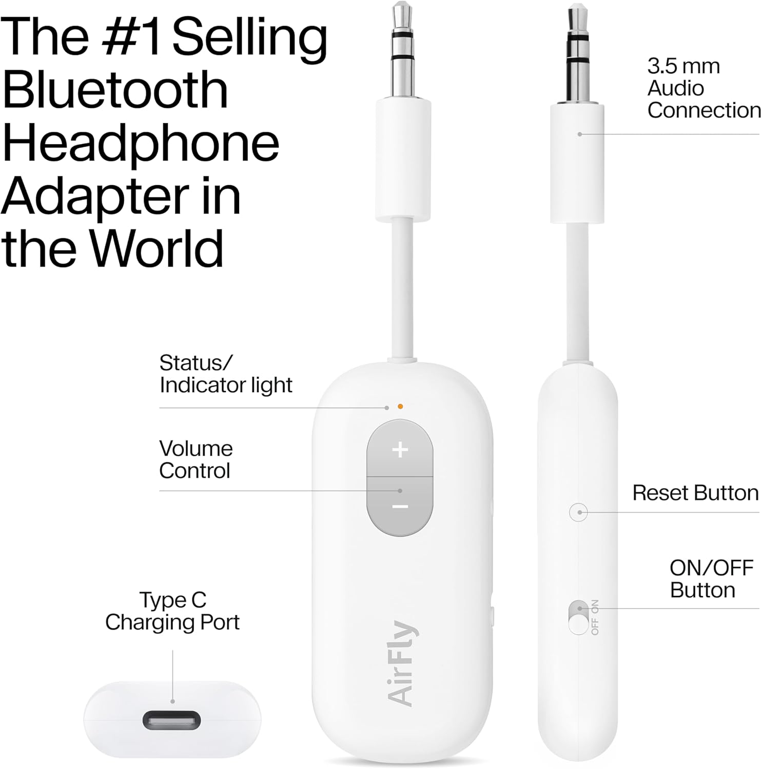 Detalle 2 de Twelve South AirFly SE : transmetteur Bluetooth pour AirPods et casques sans fil, usage avion et salle de sport
