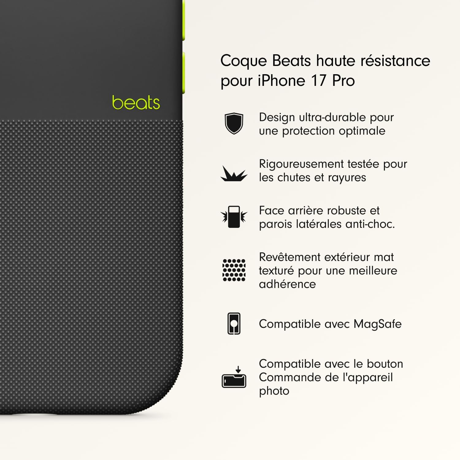Thumbnail 1 de Beats Coque Haute résistance pour iPhone 17 Pro avec MagSafe et Commande de l'appareil photo – Noir Everest
