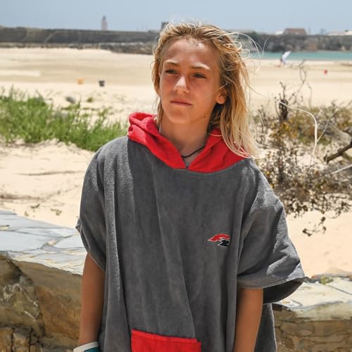 Detalle 2 de F2 Frottee-Poncho L/XL aus Baumwolle, grau – Surf- und Badeponcho