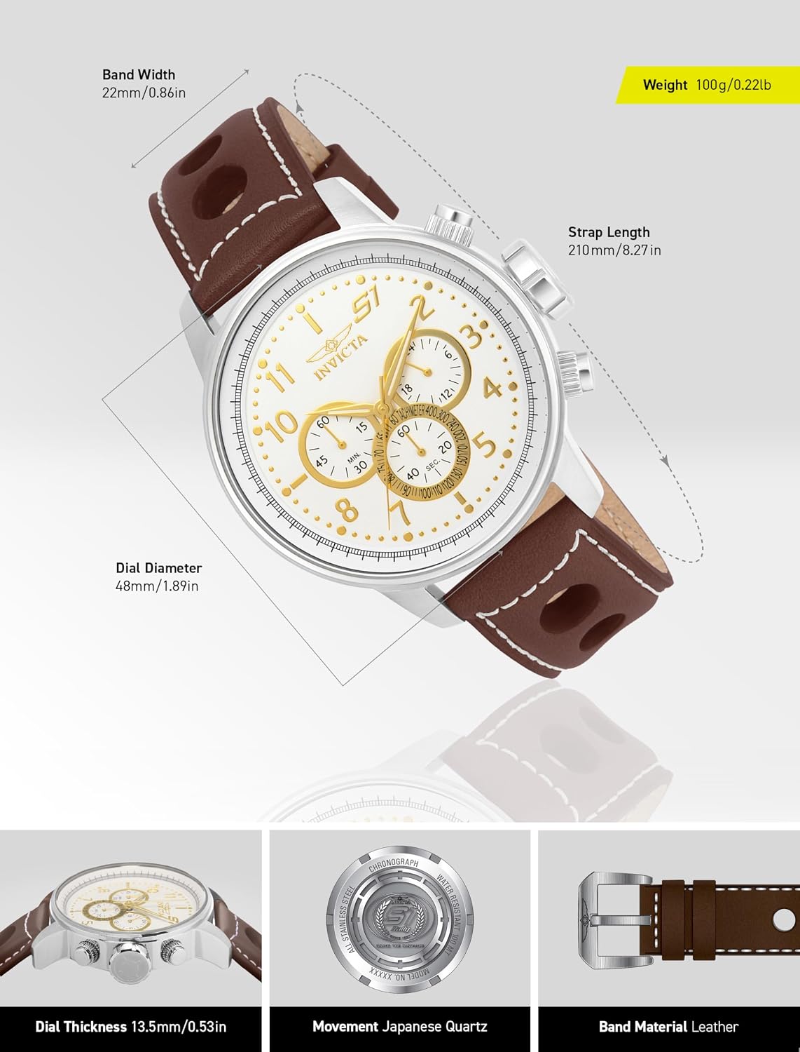 Detalle de Invicta S1 Rally Stainless Steel Men's Quartz Watch, 48mm
