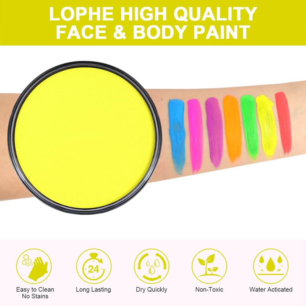 Detalle de LOPHE Trucchi Neon 30 g – Pittura di Corpo Vernice Fluorescente non Tossico per UV, Giallo Fluorescente