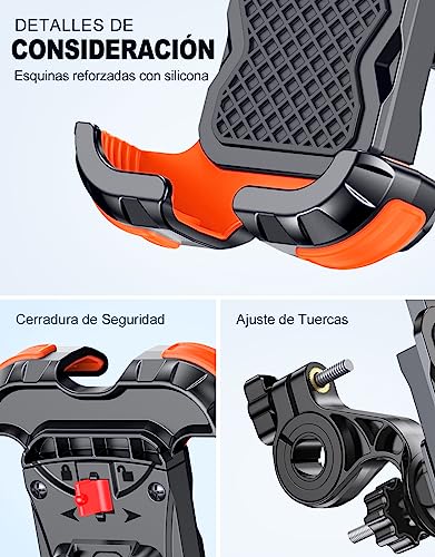 Detalle de Glangeh Soporte móvil universal para bicicleta y moto con rotación 360° (anti-vibración y cierre seguro)