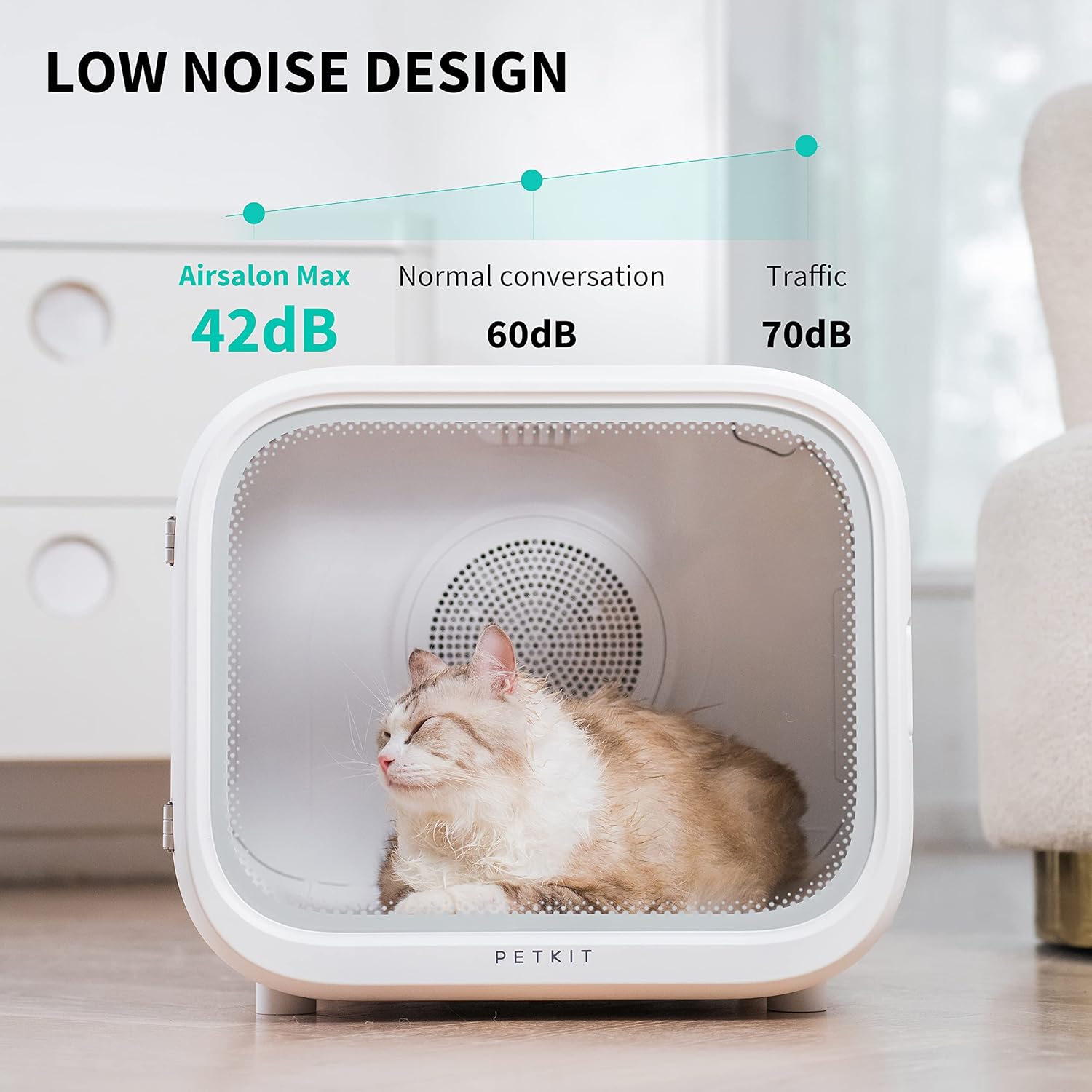 Detalle de PETKIT Airsalon Max automatic pet hair dryer box with app control, 60L capacity