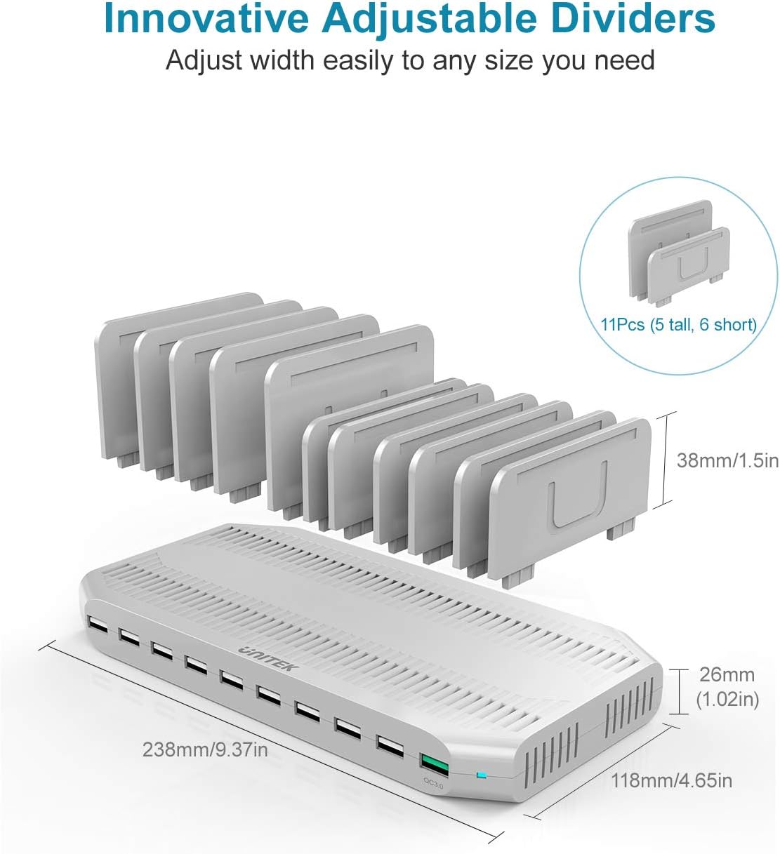 Thumbnail 1 de Unitek Charging Station for Multiple Devices: 10-Port USB Dock with Adjustable Dividers