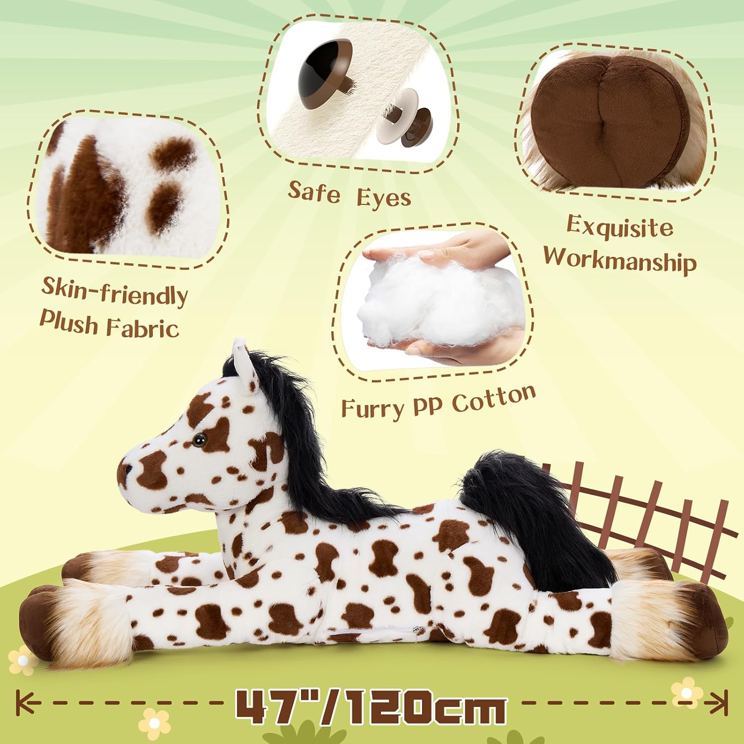 Thumbnail 6 de MaoGoLan 47" Giant Appaloosa Horse Plush Pillow — The Big Cuddle Buddy for Kids and Decor