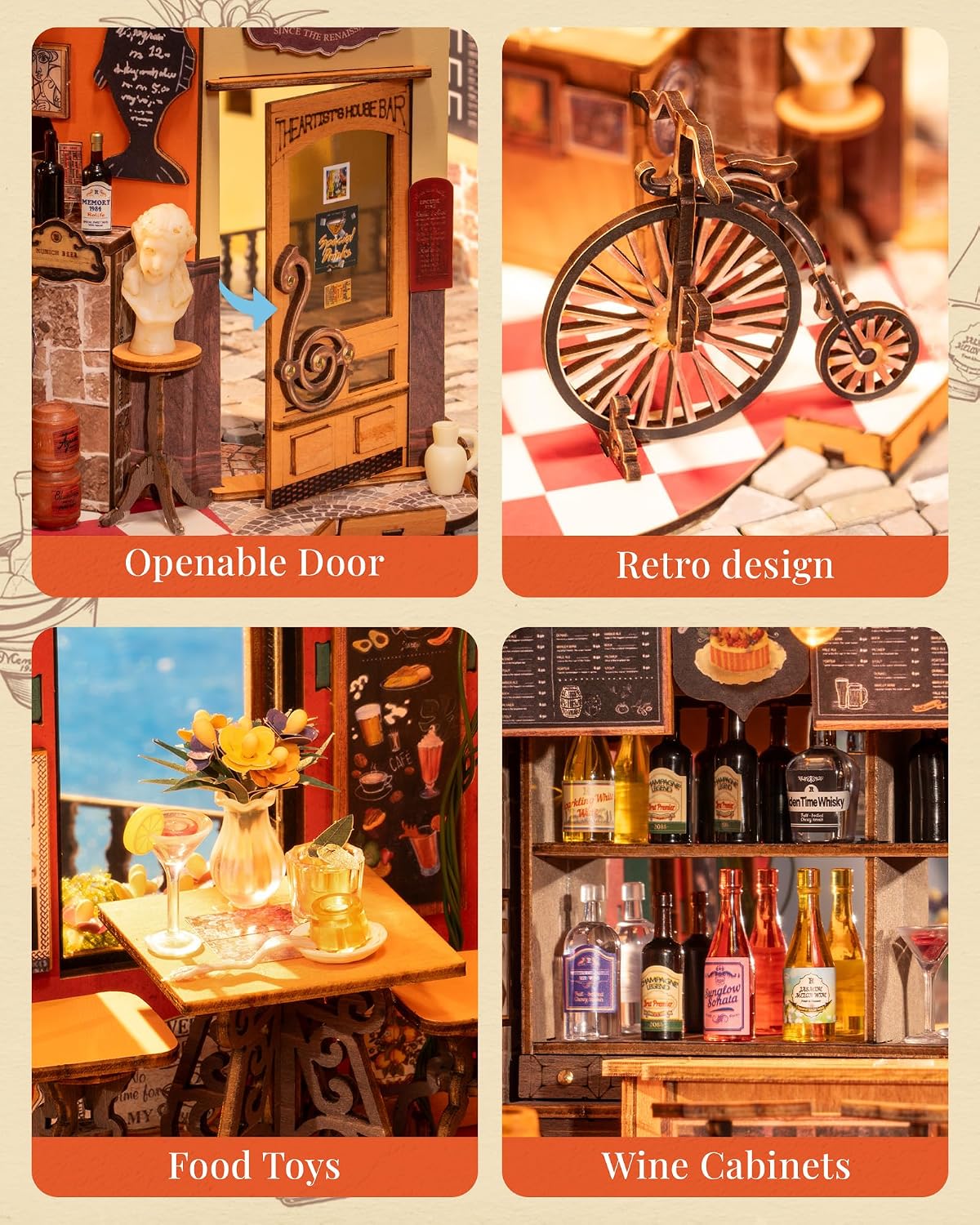Detalle de Rolife Kit Fai-da-te Casa Miniatura Cheers Bar – Casa delle bambole in stile Rinascimentale per adulti