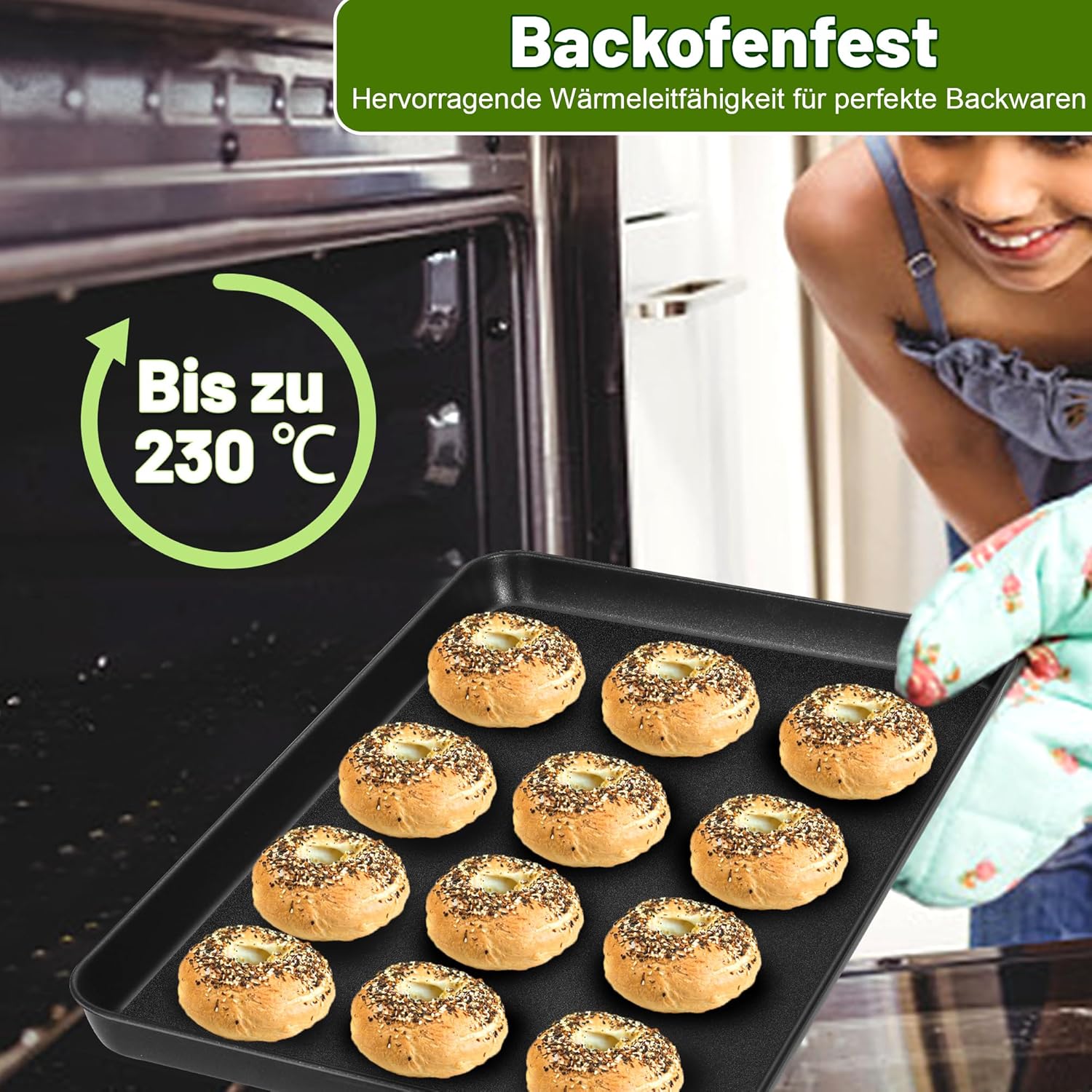 Detalle de HaWare Backblech 2er Set Groß – Antihaft Ofenbleche 40,5 × 30,5 × 2,5 cm, rostfrei & leicht zu reinigen