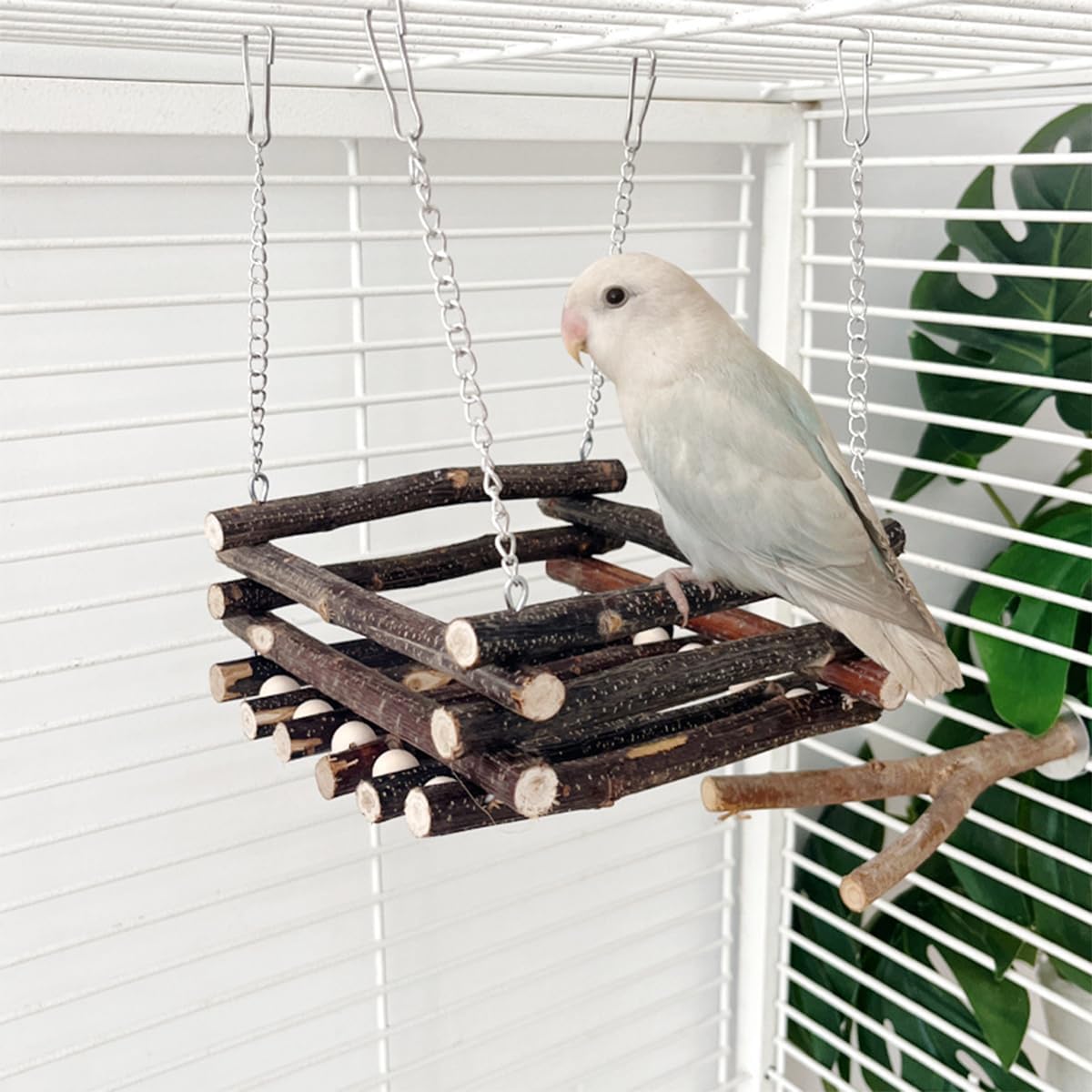 Detalle 2 de ZYYRSS Natural Wood Bird Swing with Cotton Nest – hanging cage toy for small parrots and finches