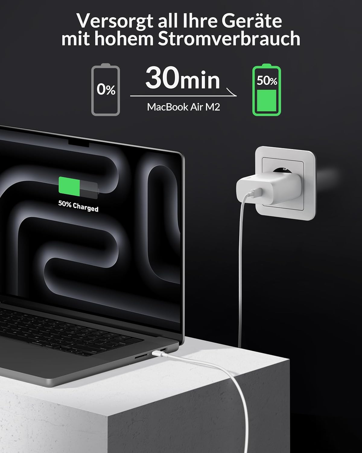 Thumbnail 2 de 70-W-USB-C-Netzteil für MacBook: 2M Ladekabel (70W) für MacBook Air/Pro, iPad & iPhone