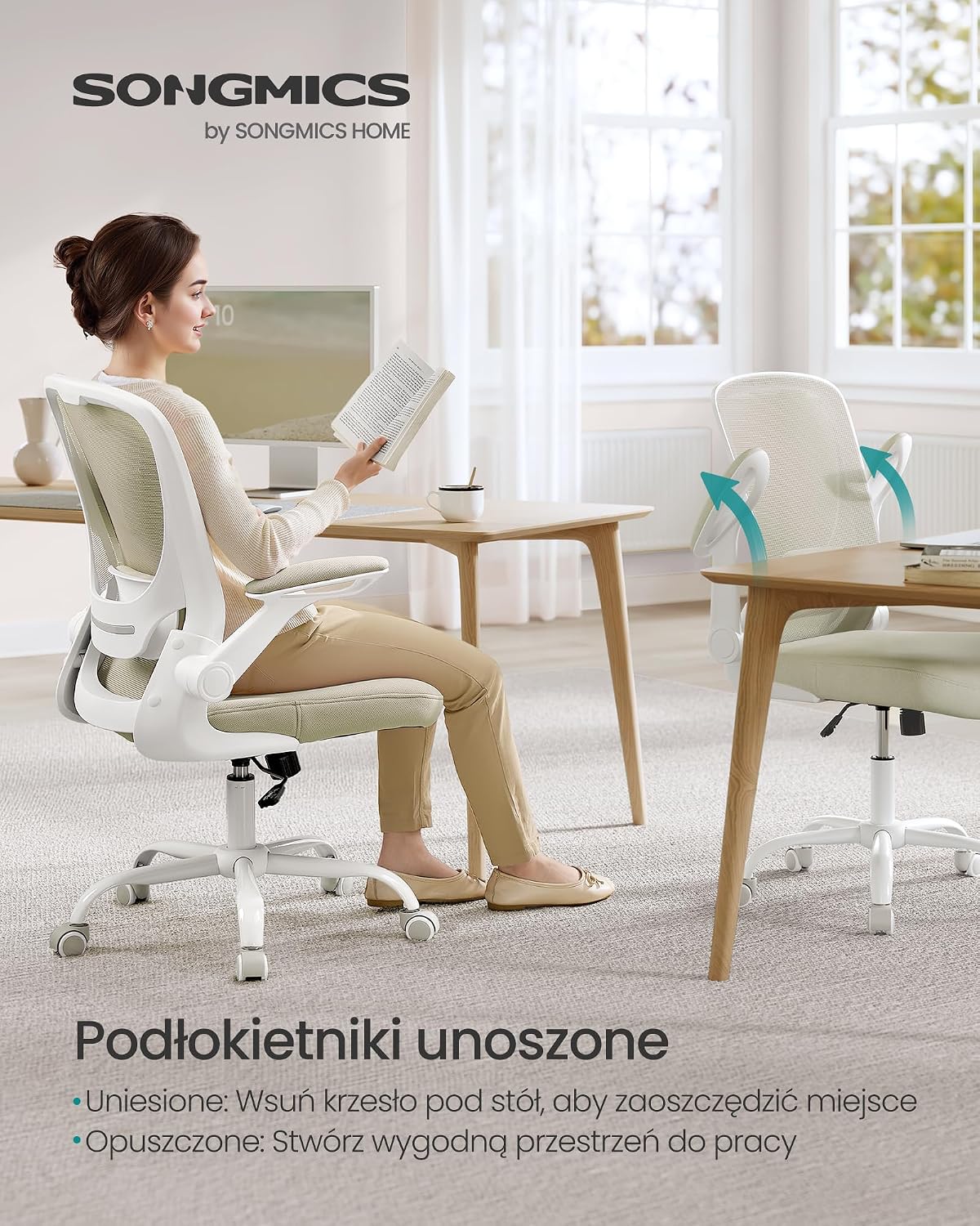 Detalle de SONGMICS UOBN037K02 – ergonomiczny fotel biurowy z siatką, zagłówkiem i regulacją
