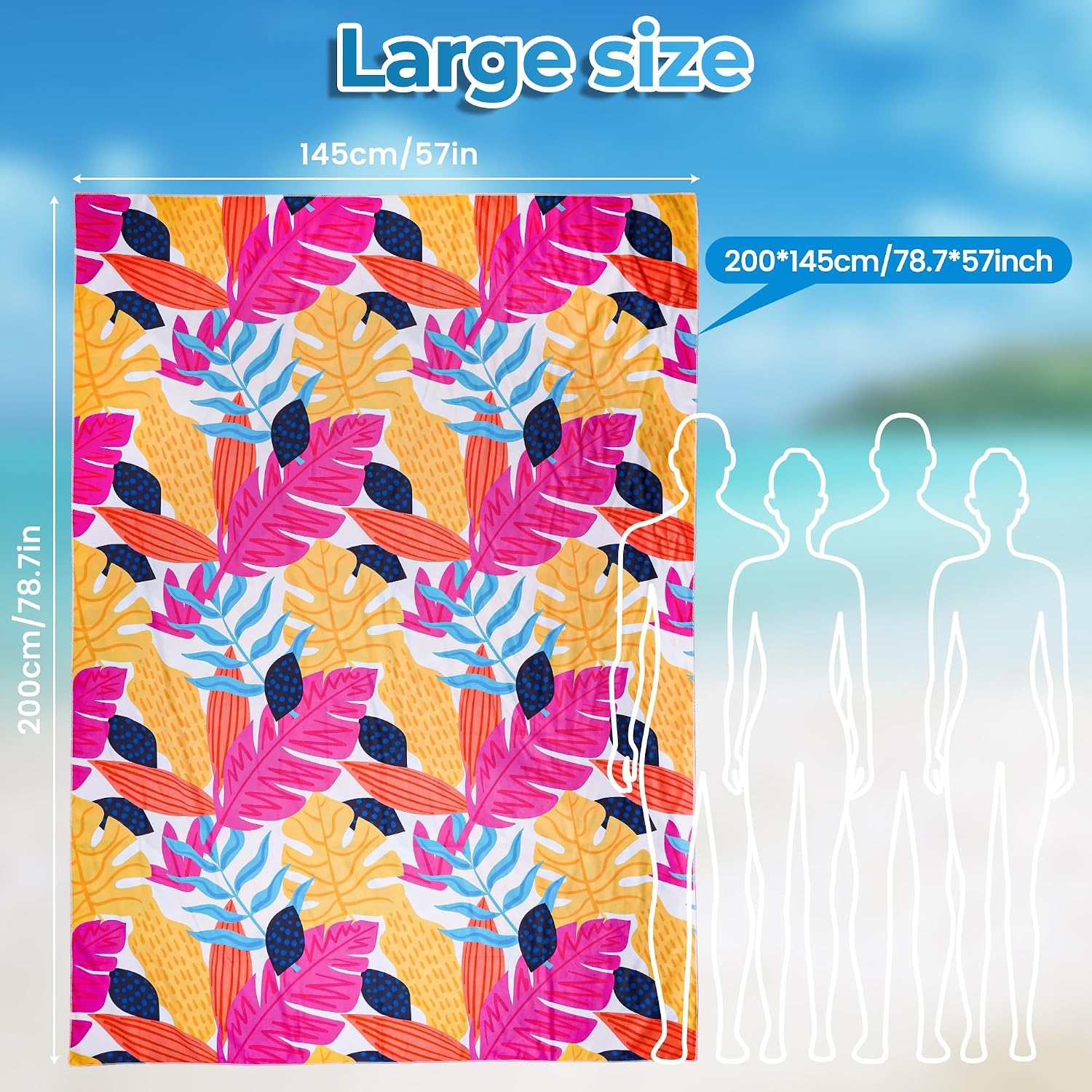 Detalle 2 de Hexify C0113-0652 XXL-strandhanddoek van microvezel, roze, 200 x 145 cm
