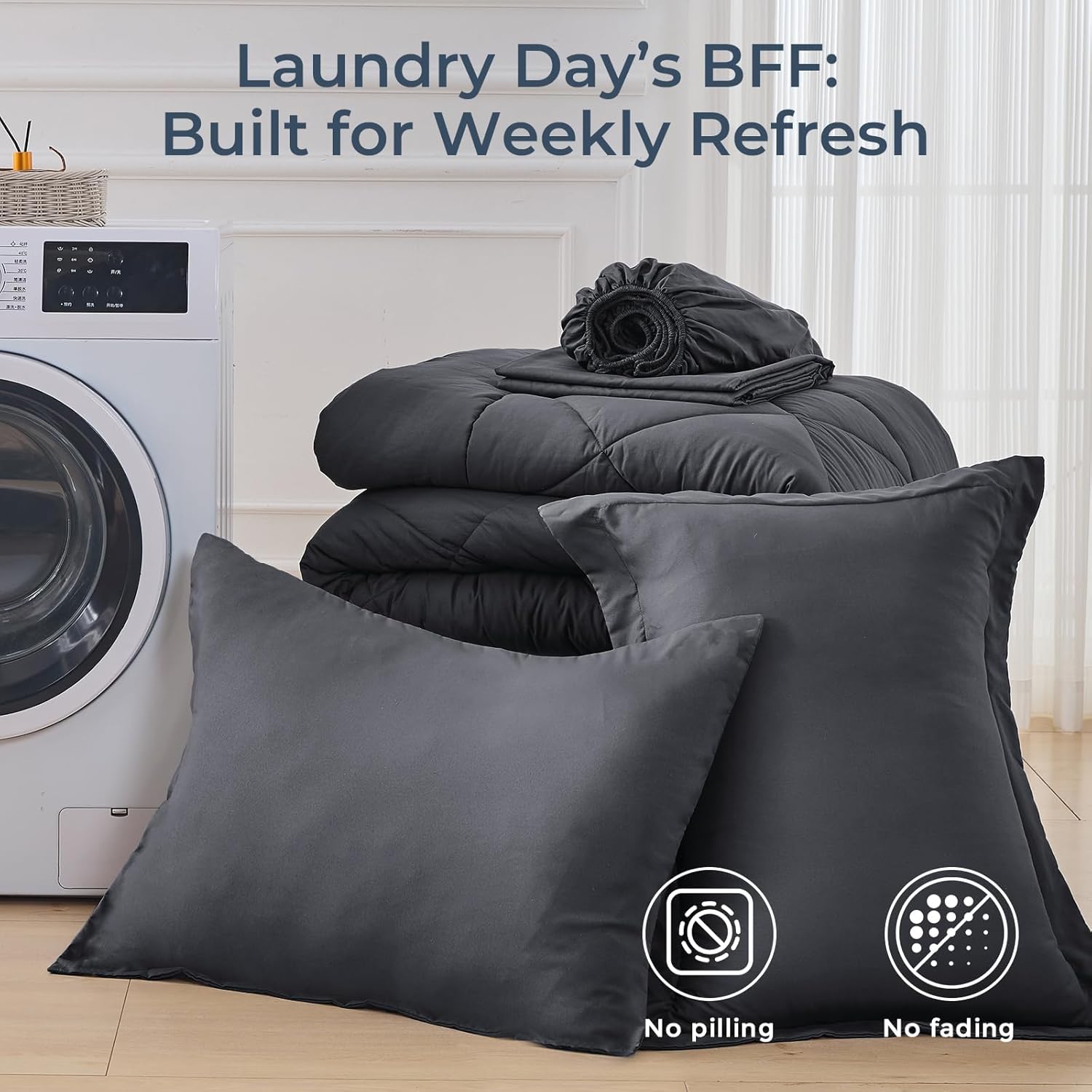 Thumbnail 6 de HEVUMYI Twin Comforter Set - 5-Piece All Season Bed in a Bag (Twin, Dark Grey)