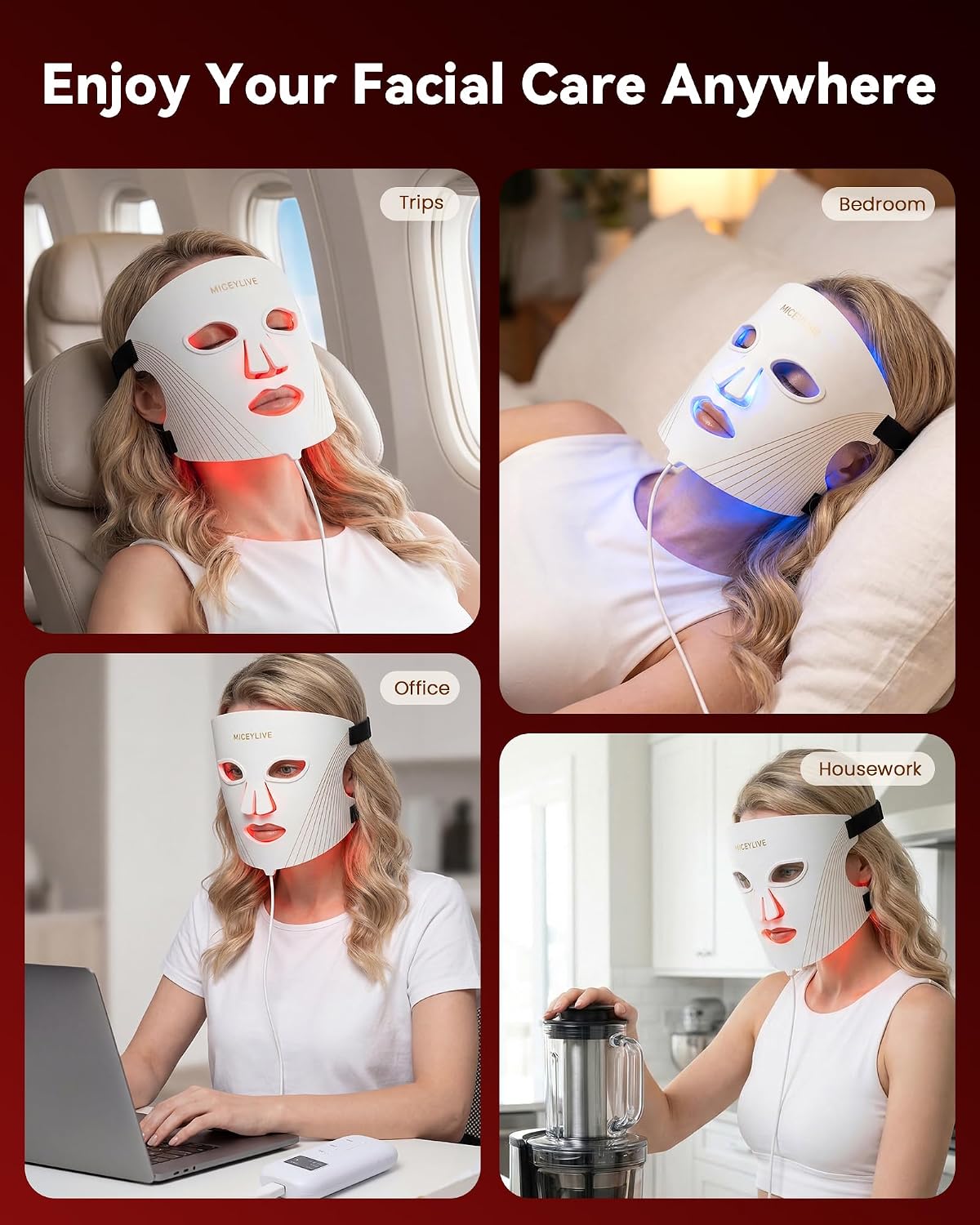 Thumbnail 6 de MICEYLIVE E106A Red Light Therapy Mask, Silicone, 3 Light Modes