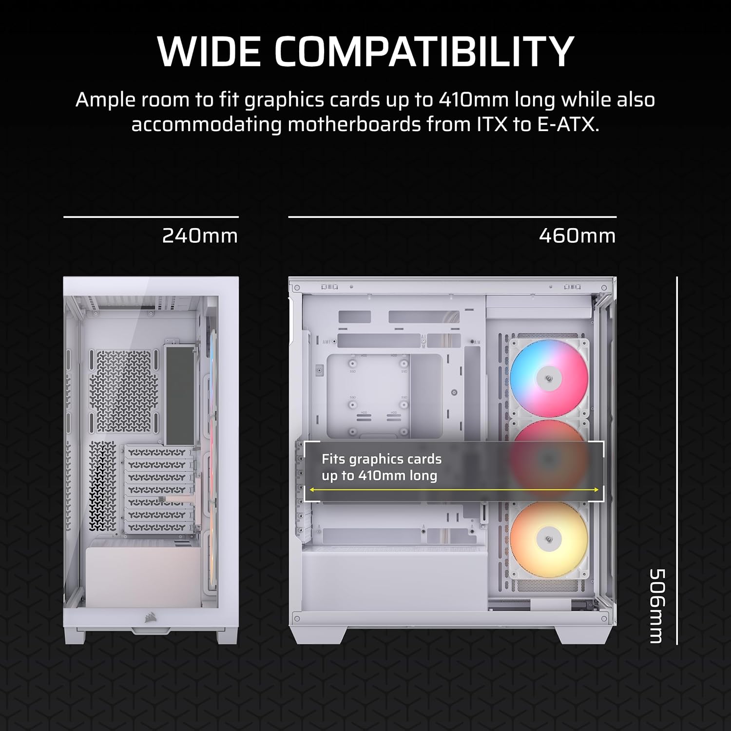 Thumbnail 6 de CORSAIR 3500X RS-R ARGB Panoramic Mid-Tower PC Case with 3x pre-installed RS120-R ARGB fans (White)