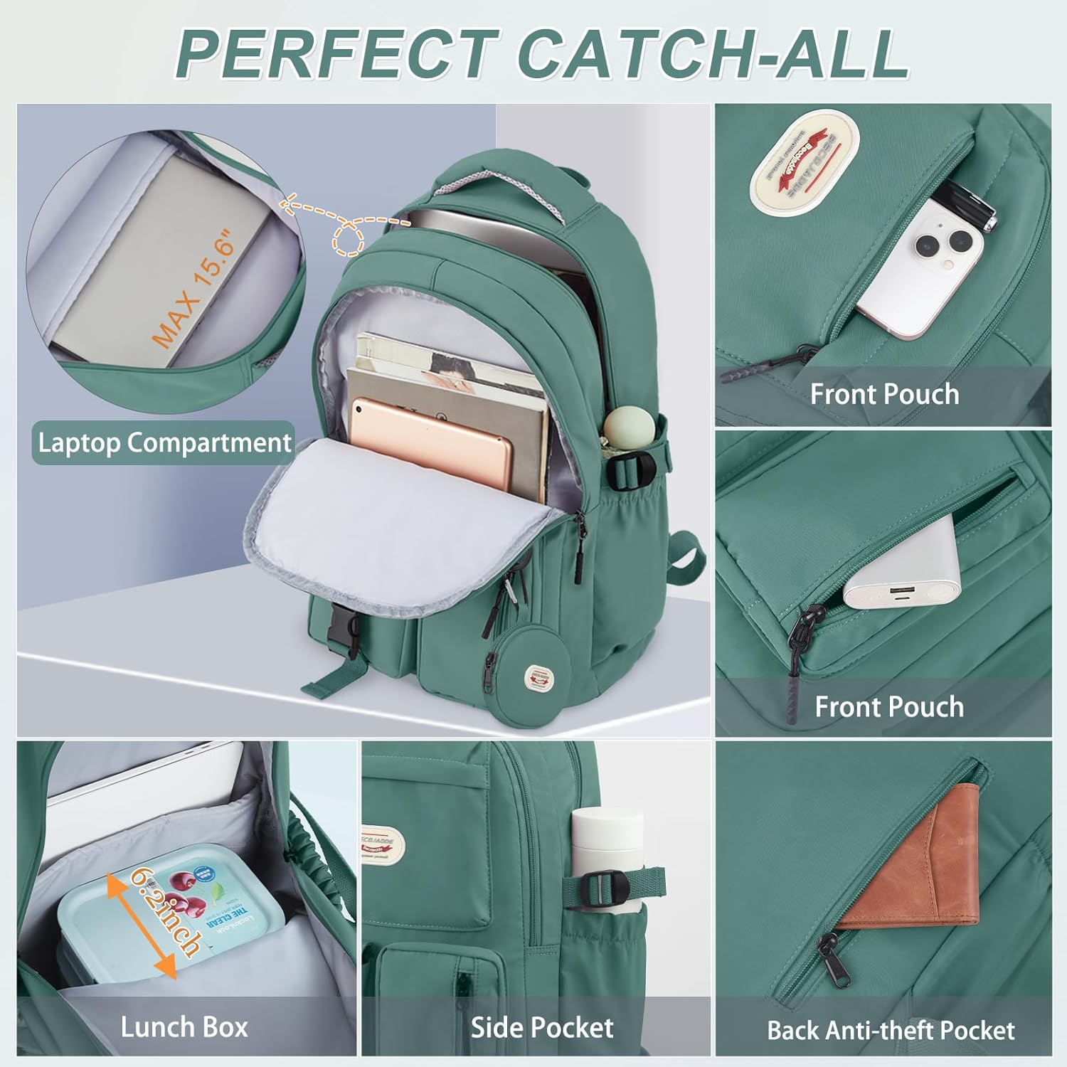 Thumbnail 5 de BECOJADDE Backpack: 25L School Daypack with 15.6'' Laptop Sleeve and Detachable Coin Pouch