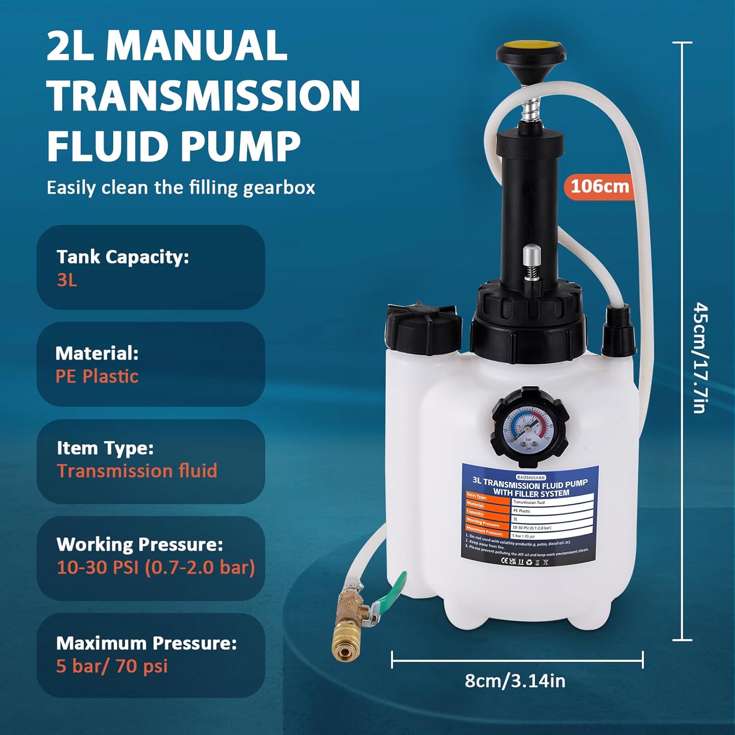 Detalle de BAOSHISHAN 3L Gearbox Oil Filling Pump with 8 Adapters – Manual ATF Filler System