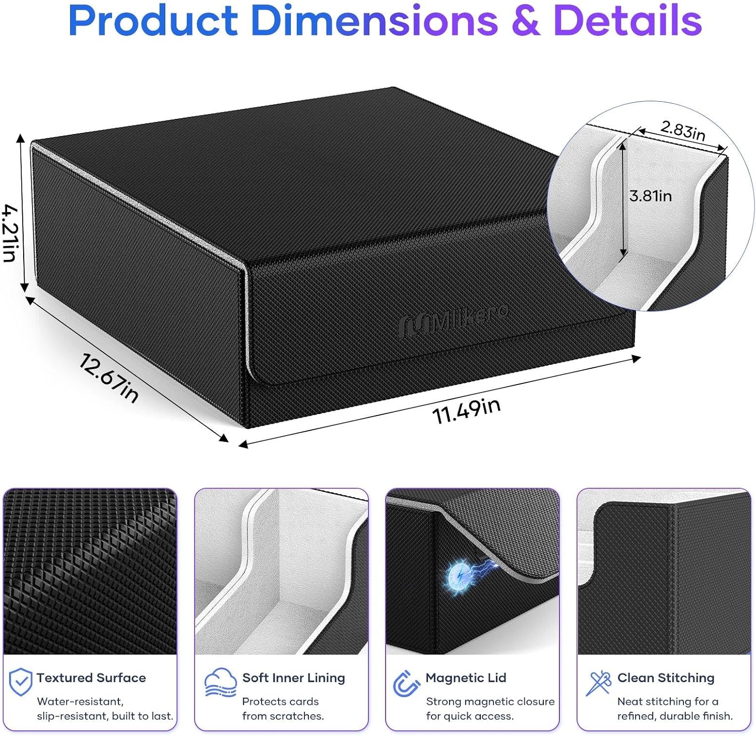 Detalle de Mlikero Card Deck Case (2400+ Trading Card Storage Box) with Magnetic Closure, 10 Dividers & Foam Stoppers