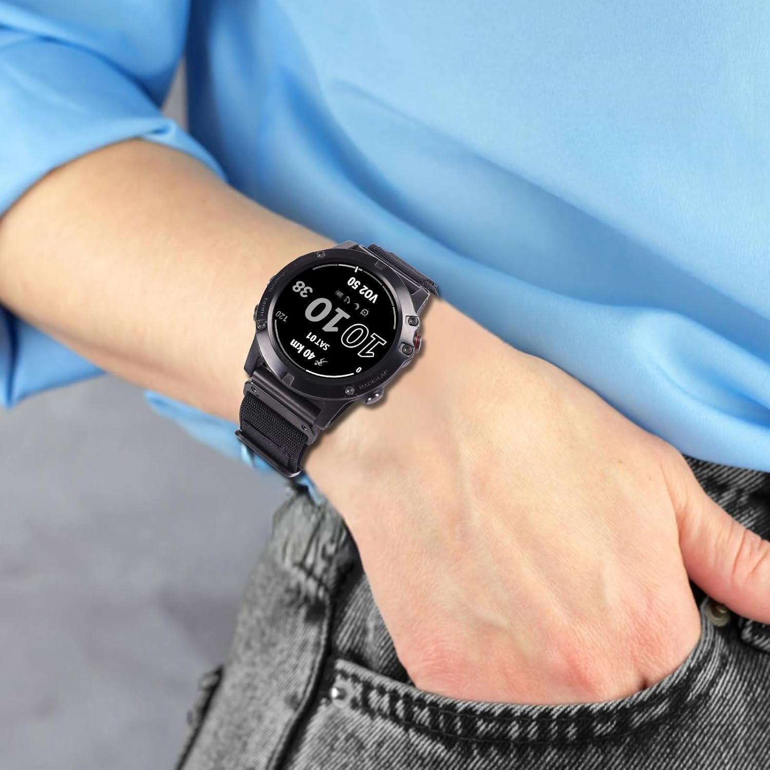 Detalle de EKINGEEK 26mm Quick Fit Nylon Strap for Garmin Fenix 7X / 51mm models