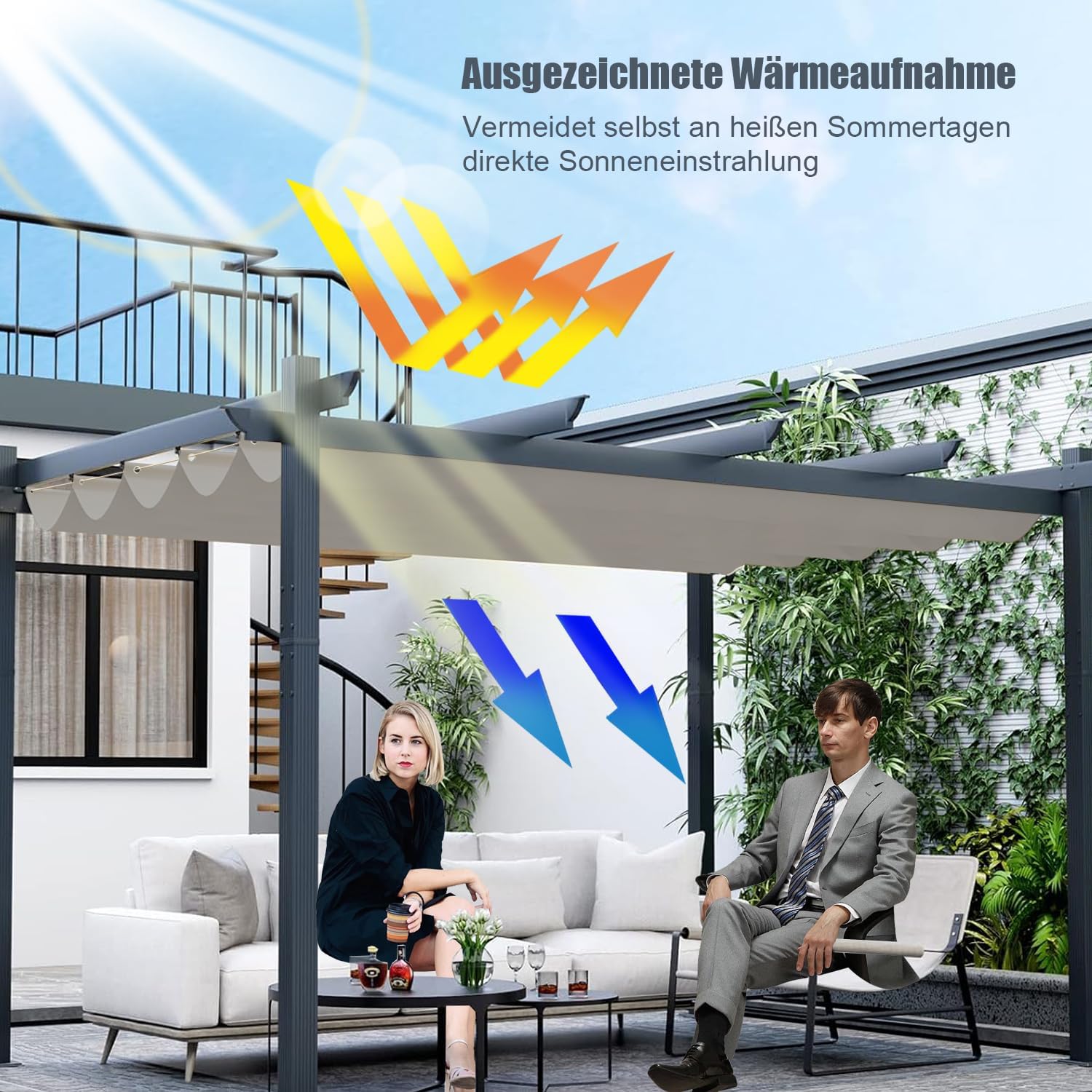 Detalle de Einziehbares Wellen-Sonnenschutzdach 0,9 × 3,5 m Grau – verstellbar, wetterfest und individuell gestaltbar