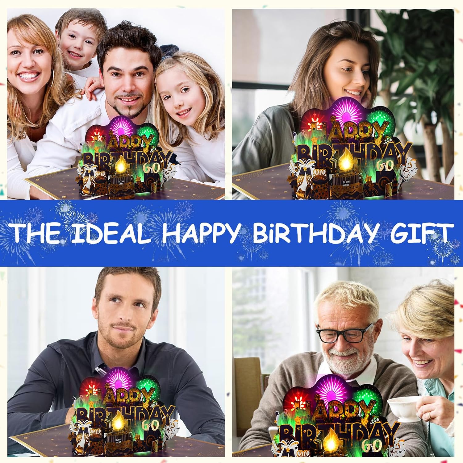 Thumbnail 4 de 60th Birthday Card – Musical Pop-Up with Fireworks & Blow-Out Candle (for Men, Women & Family)