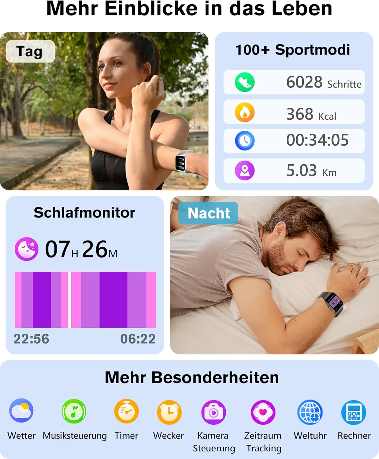Thumbnail 5 de KALINCO Smartwatch Herren/Damen – Blutdruck, KI-Fitness & Weltuhr, 100+ Sportmodi