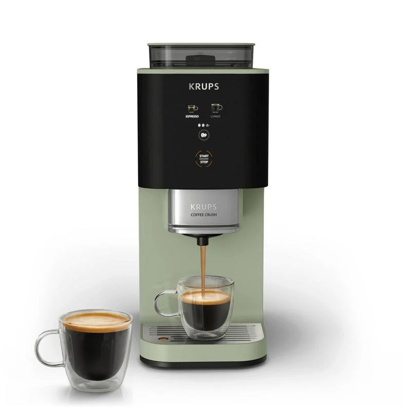 Detalle de Krups SA401L 15 bares con molinillo integrado en verde: cafetera espresso automática
