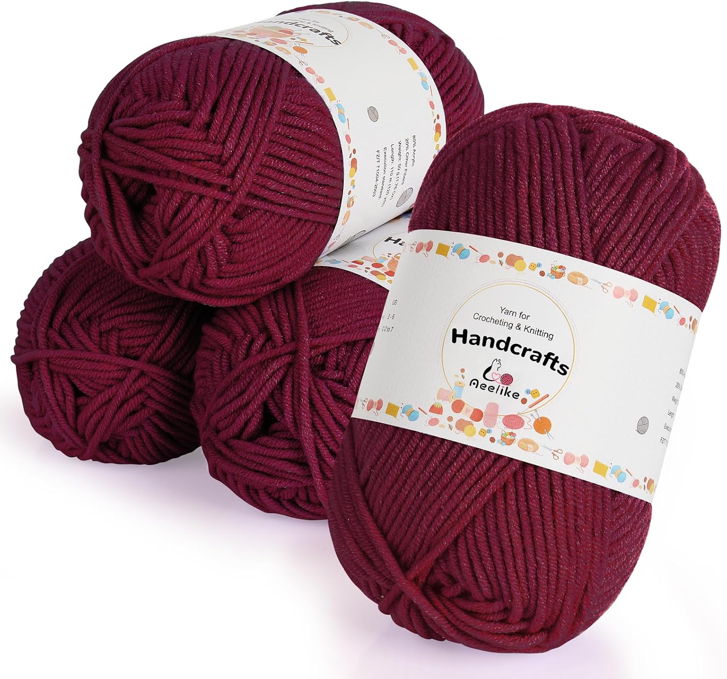 Aeelike kit de laine pour crochet 200 g (4x50 g) – fil acrylique/coton 5 fils bordeaux