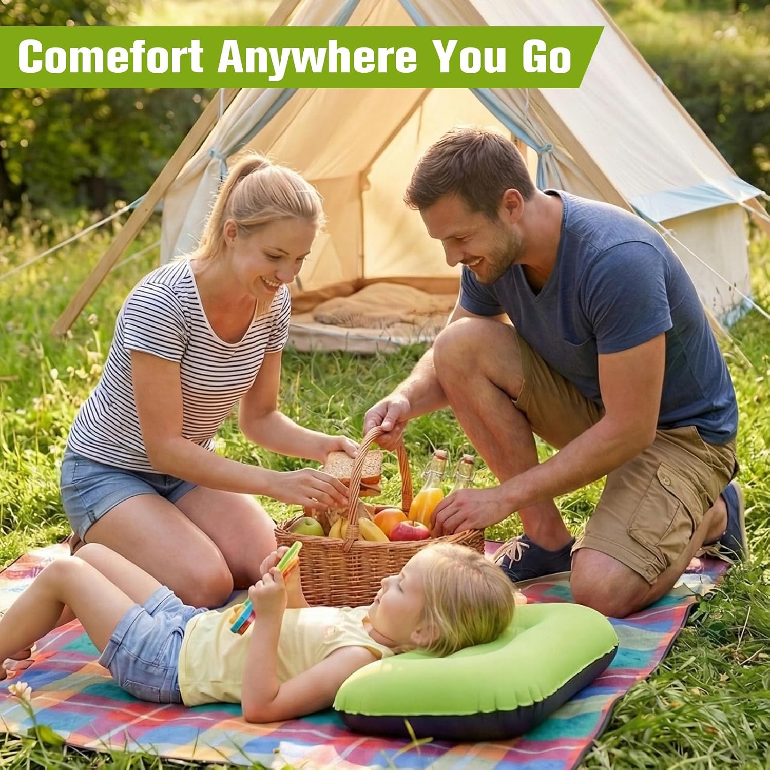 Detalle de JetsCush Camping Kissen Aufblasbar Ultraleicht – Ergonomisches Reise-Kopfkissen in Grün