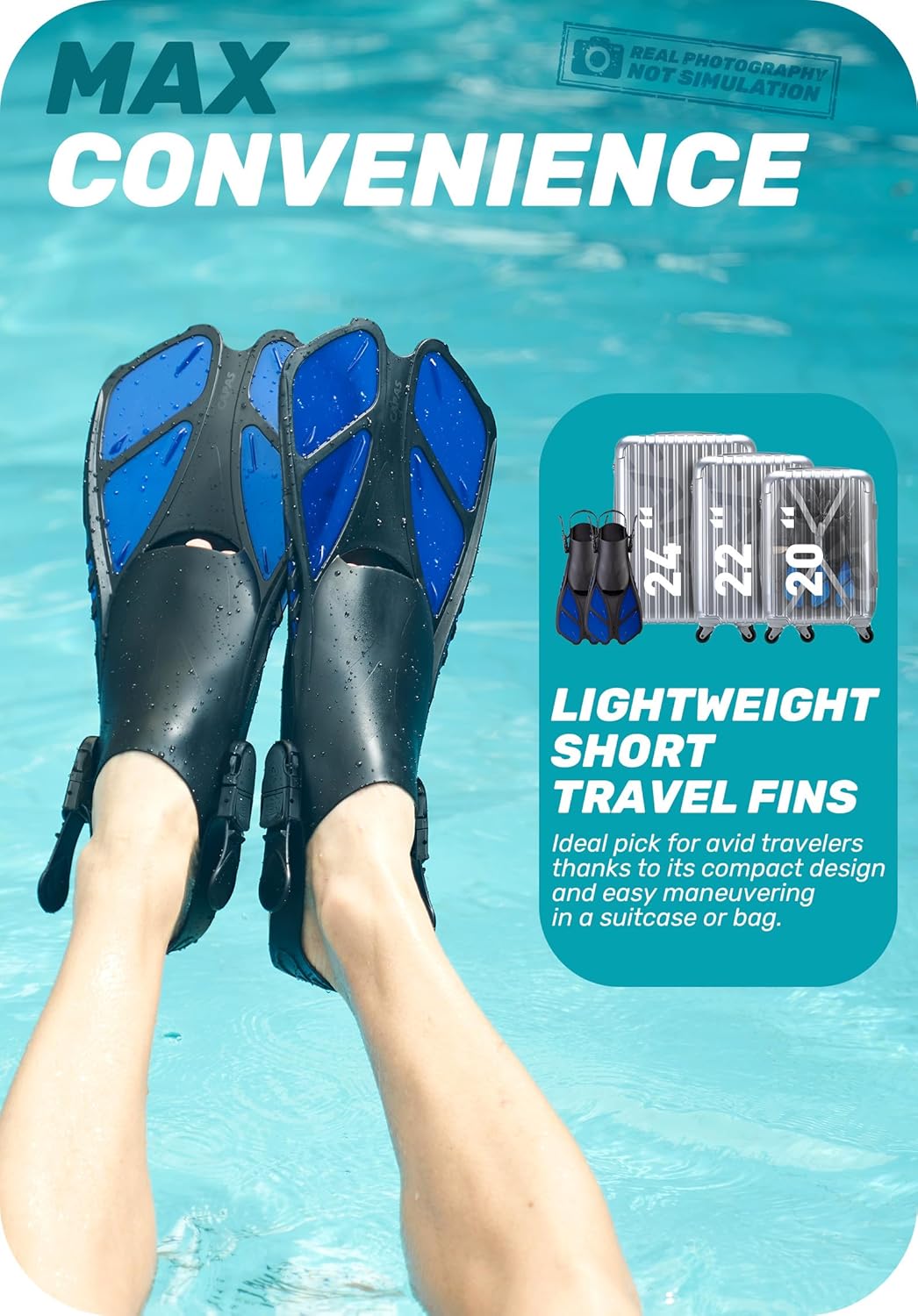 Detalle 2 de CAPAS Snorkel Fins Travel Size Open-Heel Adjustable Flippers (Short Fins for Adults & Kids)