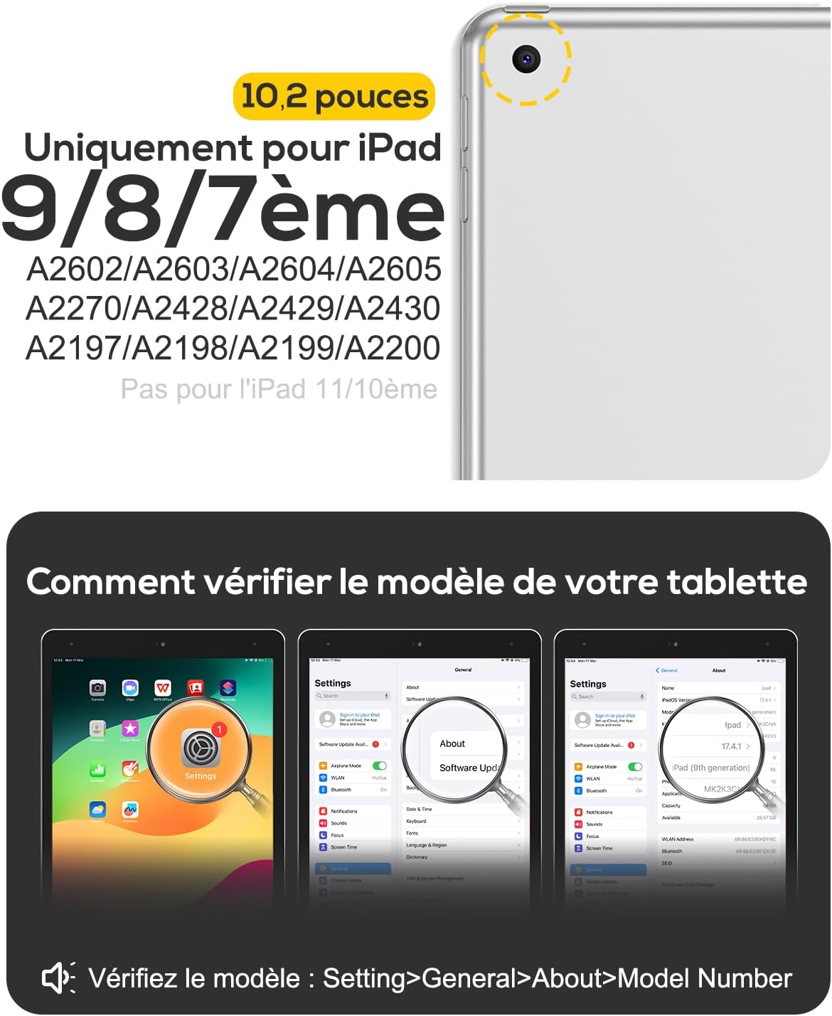 Detalle 2 de Étui BRAECN pour iPad 9e/8e/7e génération (10,2 pouces) avec protection d’écran, support 360° et dragonne