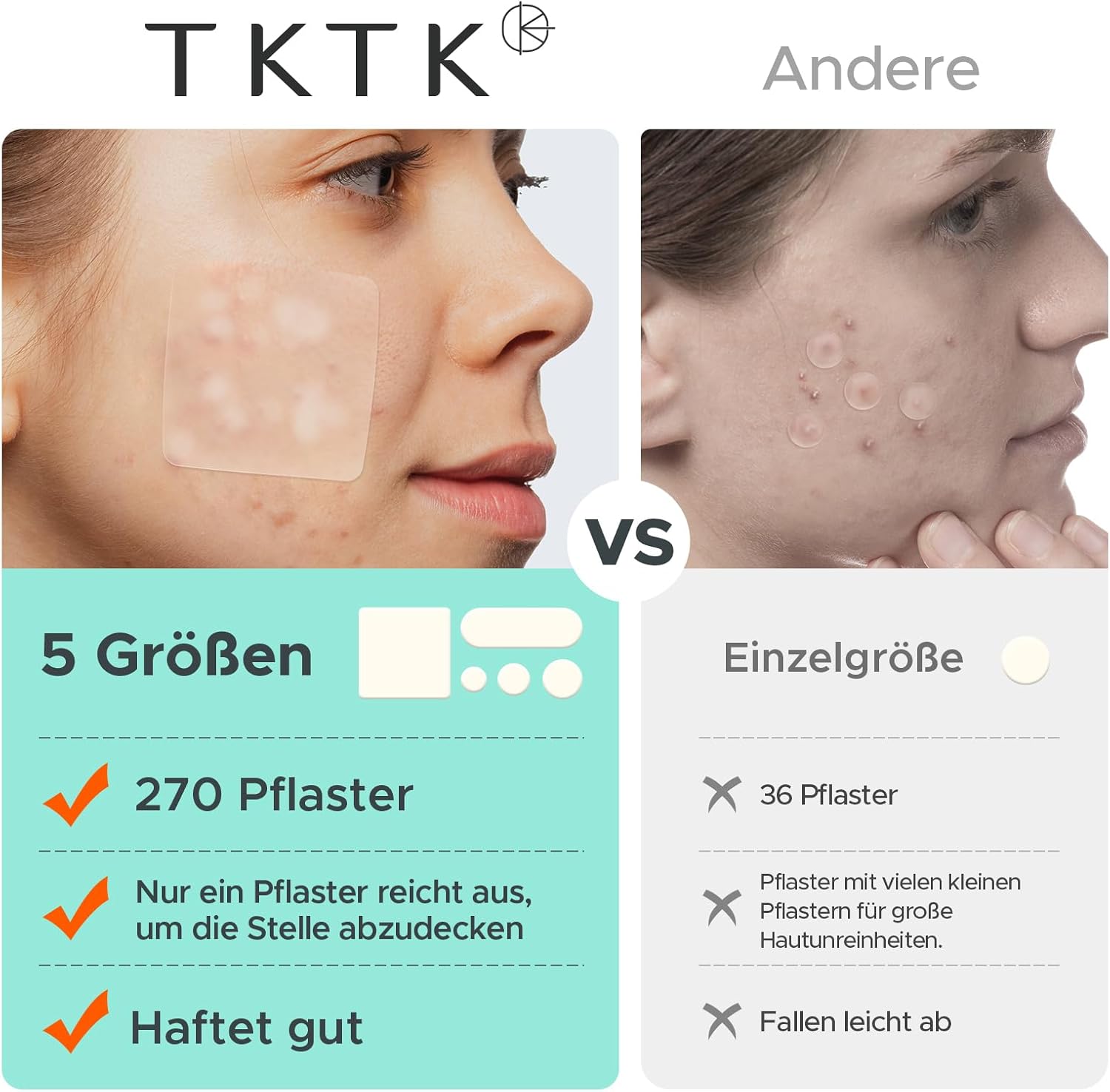 Detalle de TKTK Pickel Patch für Gesicht – XL Hydrocolloid-Patches (270 Stück)
