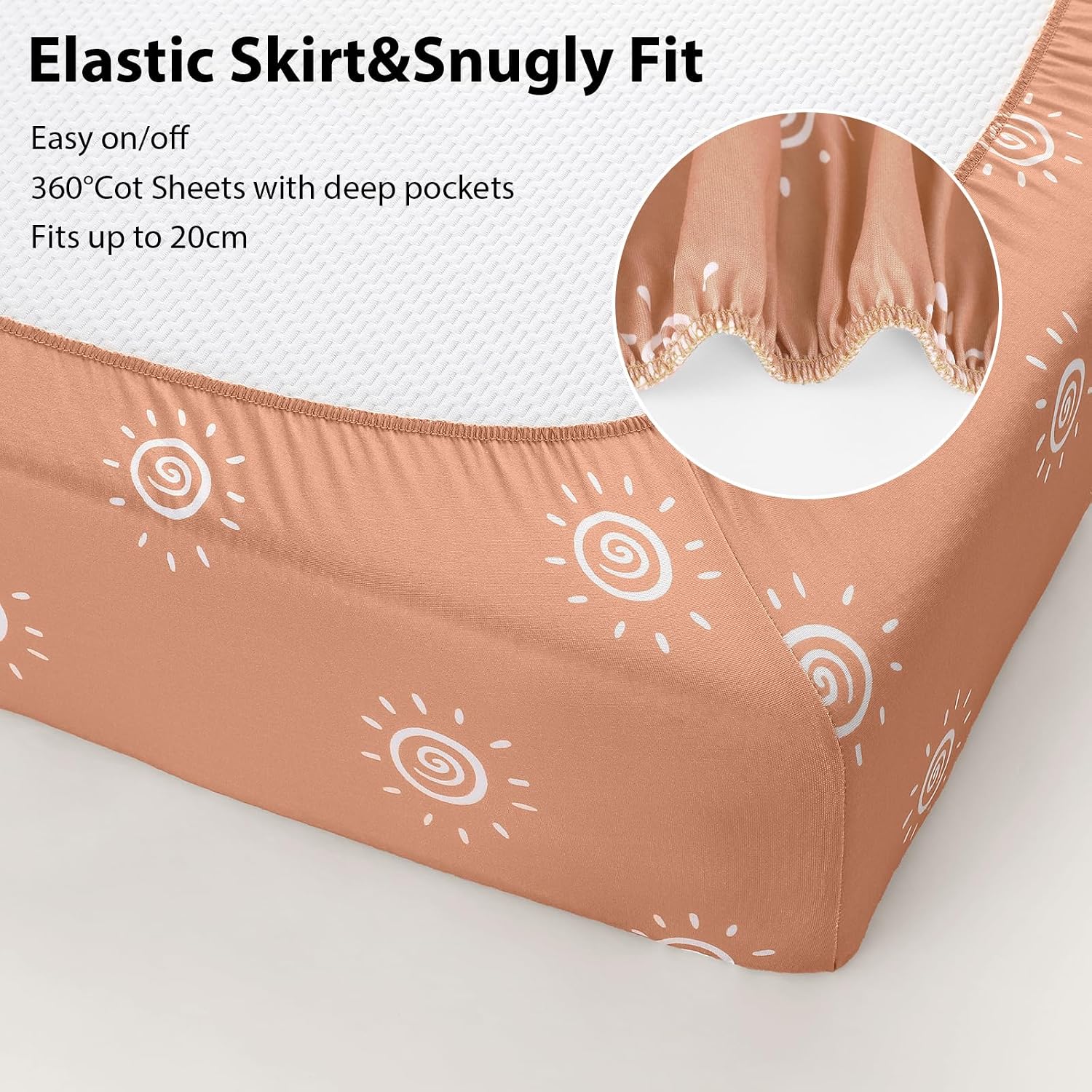 Detalle de FIEMOL Baby Spannbettlaken 60x120 cm (3er-Set) aus Mikrofaser – orange Sonne Regenbogen