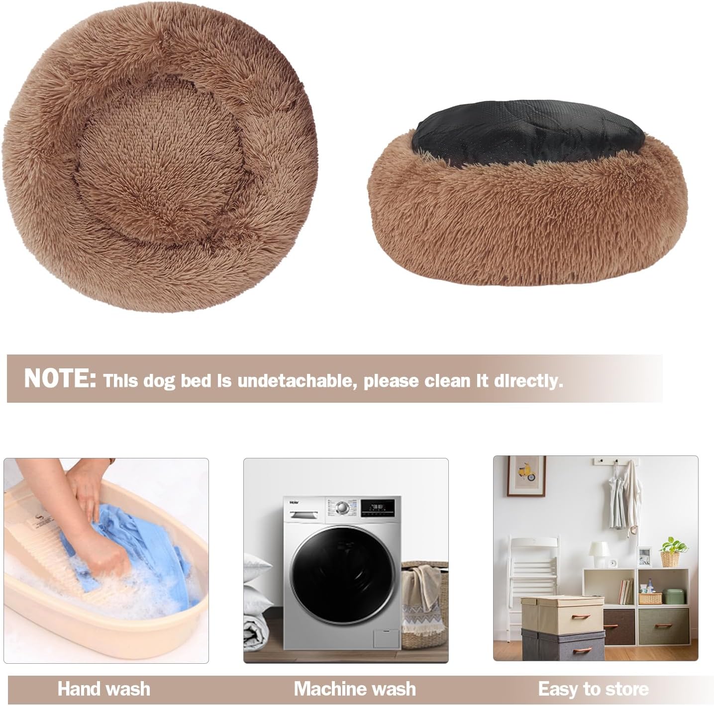 Detalle de Nepfaivy Calming Dog Cat Donut Bed (60cm) – Plush Round Nest for Small Pets
