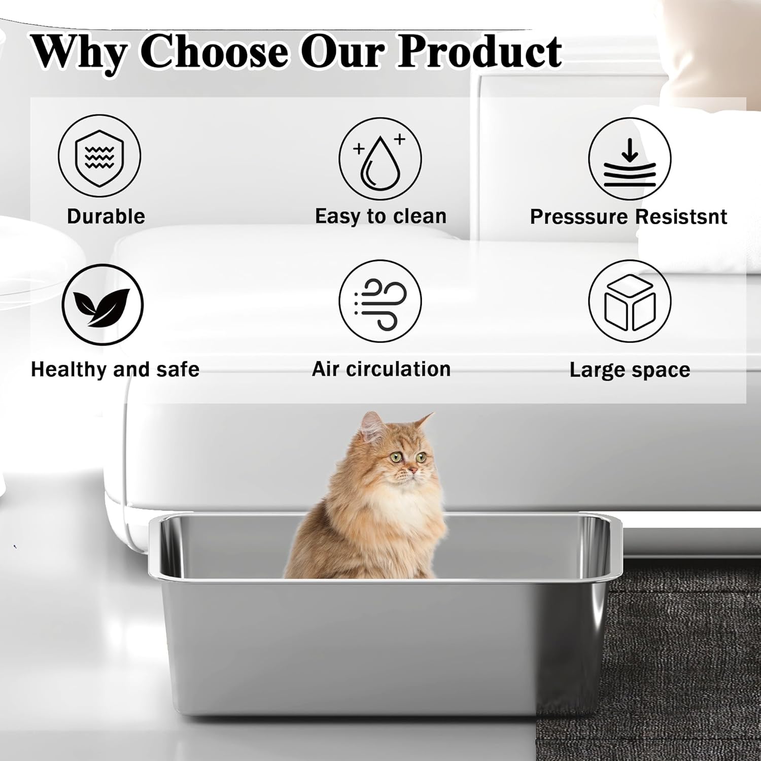 Detalle de Suhaco Stainless Steel Cat Litter Tray 45 x 35 x 15 cm