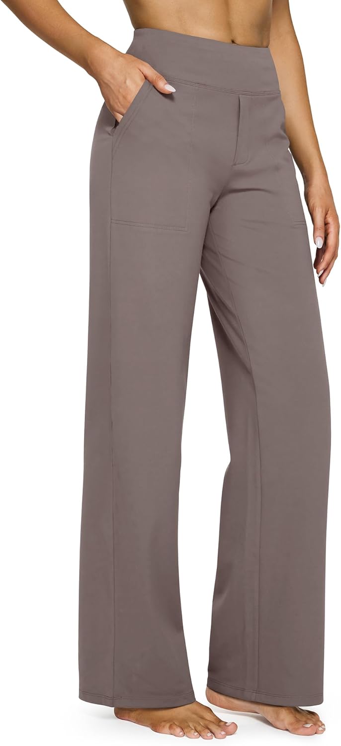 Detalle de G4Free Yoga Damenhose Hohe Taille Kleiderhose mit 4 Taschen – Elegant Stretch, Weites Bein