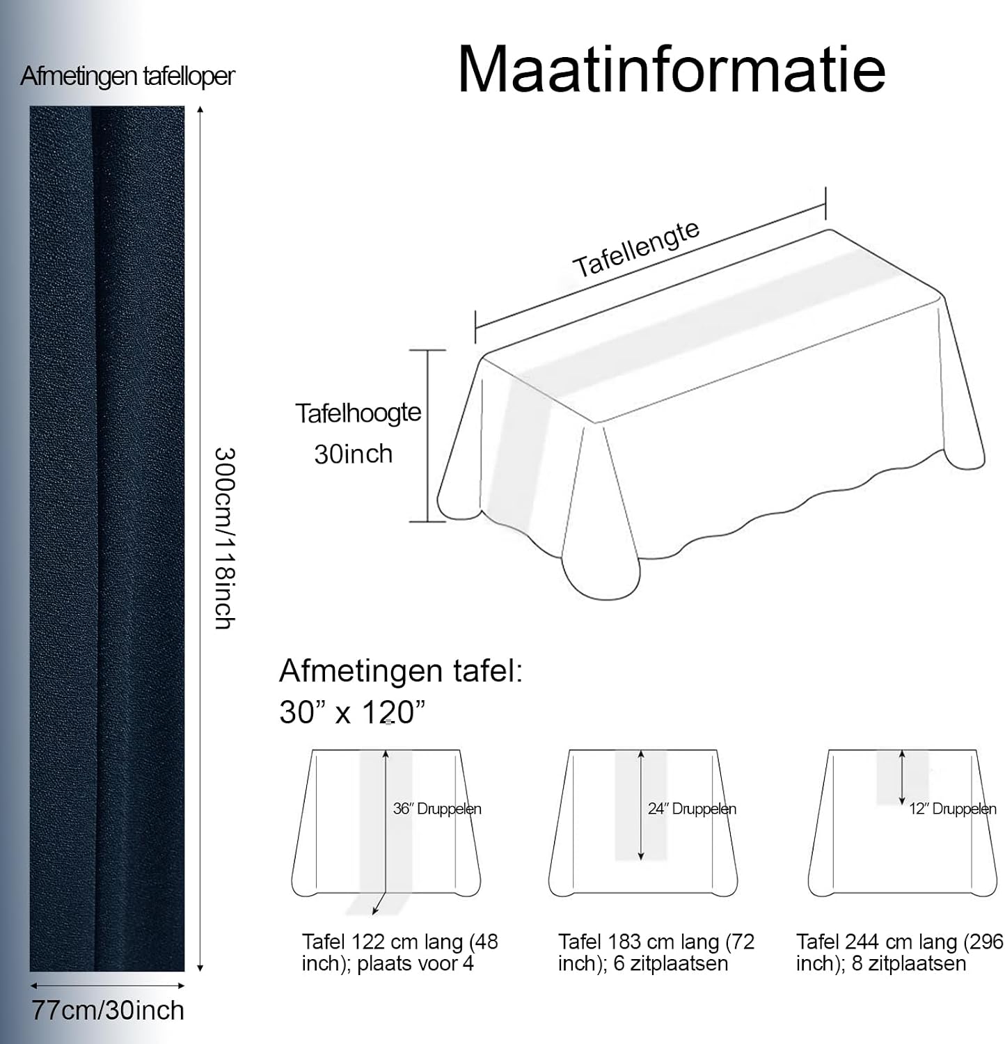 Thumbnail 2 de Foatcox ZQ122 tafelloper van chiffon, marineblauw, 77 x 300 cm