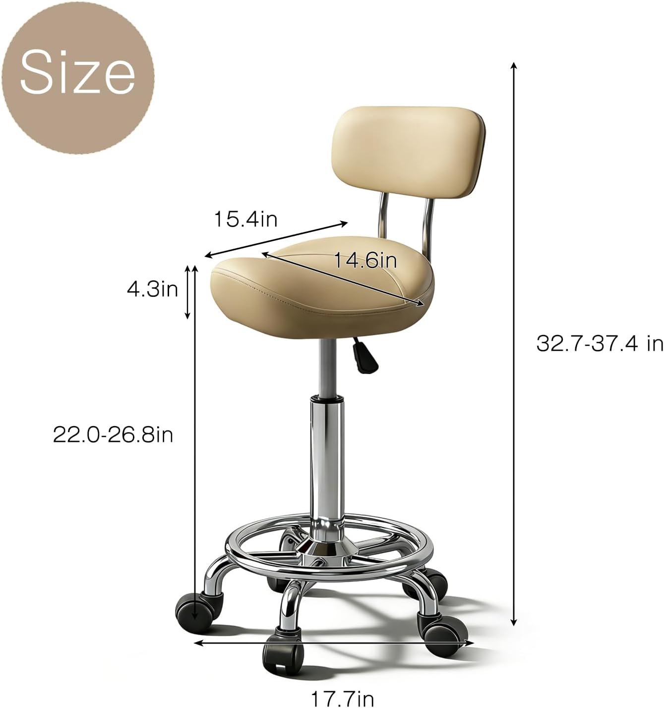 Detalle 2 de Timbertouch MAYCAV5 Adjustable Saddle Stool with Backrest, Khaki PU Leather