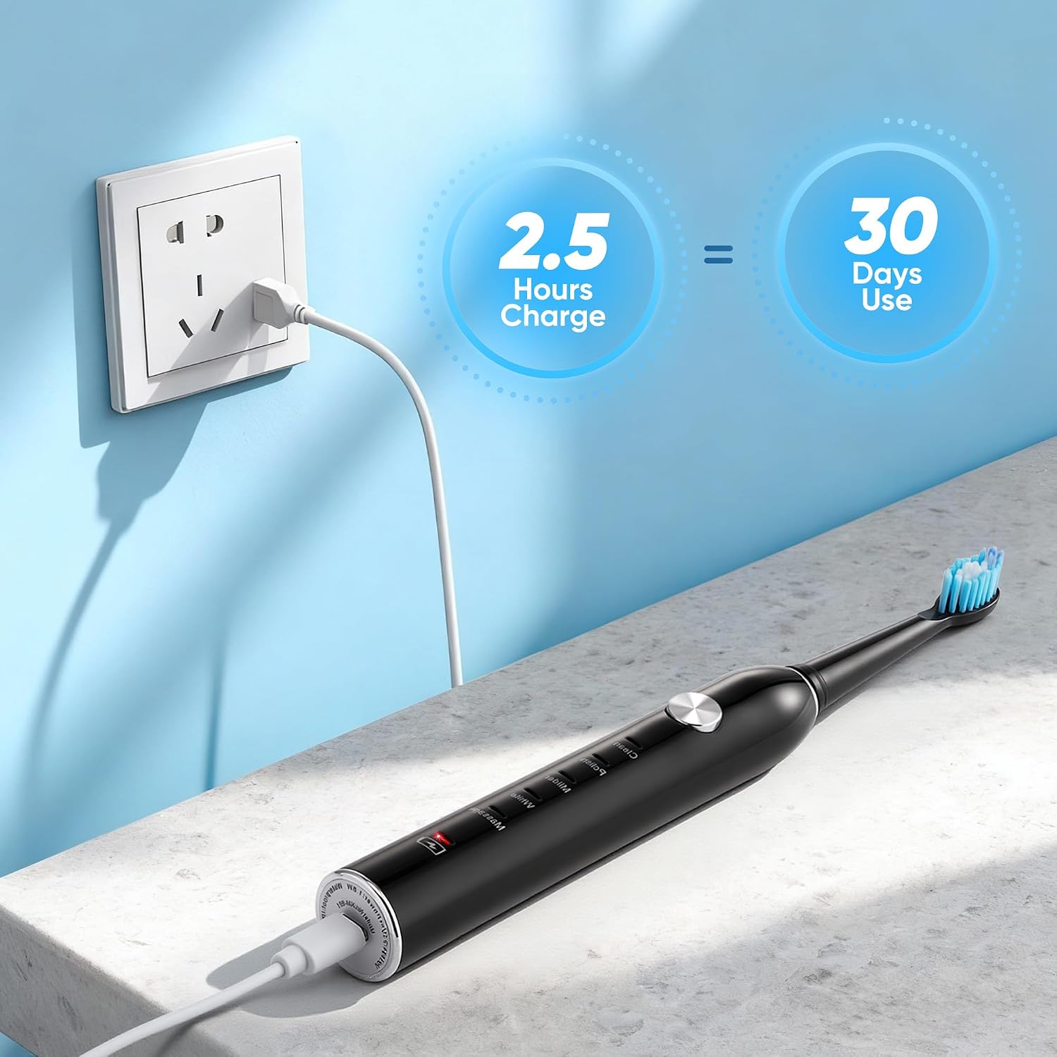 Detalle 2 de Yoomue Sonic Electric Toothbrush (Adults & Kids) in Navy Blue with 8 Replacement Heads