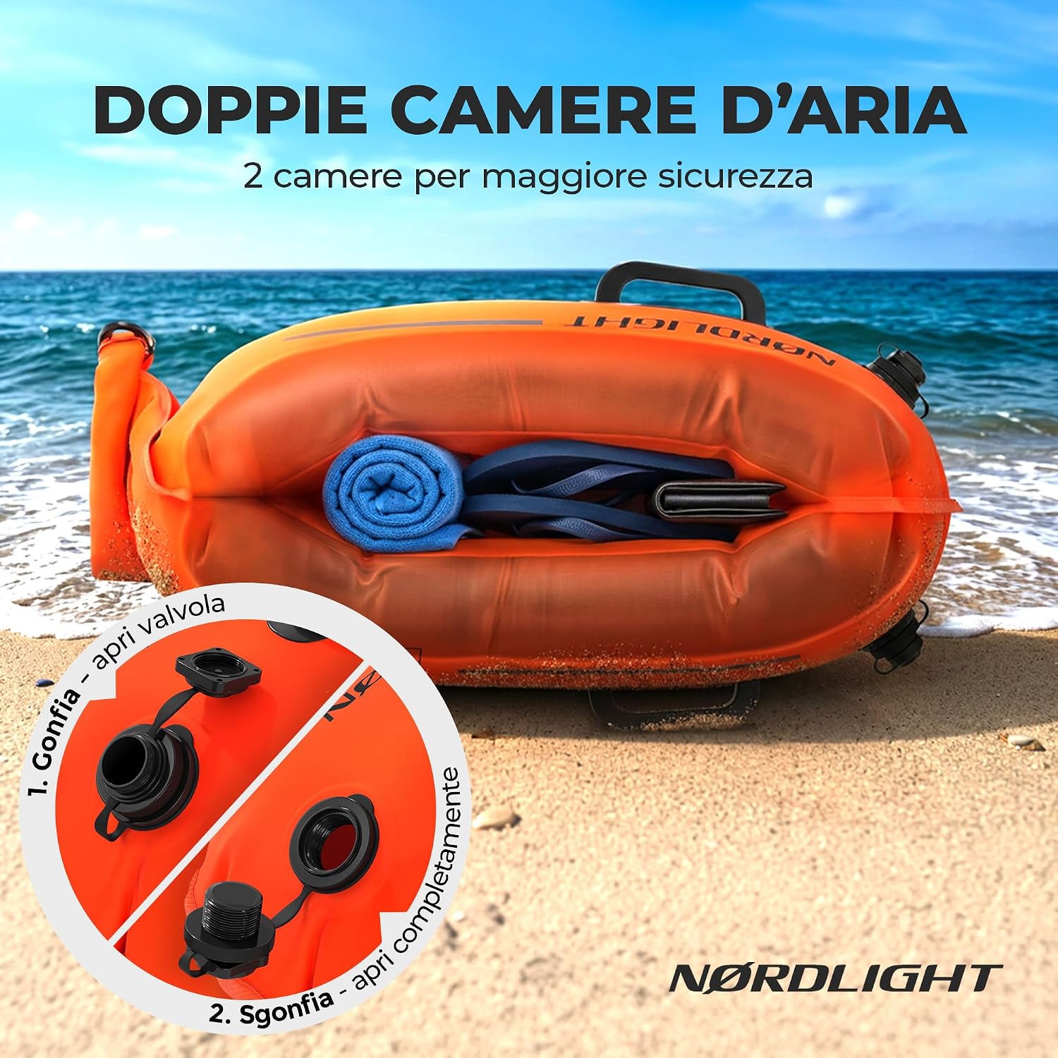 Detalle de Nordlight Boa Nuoto Acque Libere - Dry Bag Pull Buoy: Sicurezza, Visibilità e Praticità per Triathlon e Nuoto Open Water
