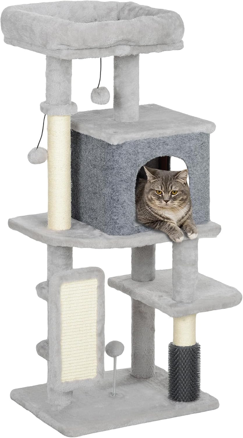 Detalle de PawHut D30-842V00LG krabpaal van 104 cm met sisal en kattenhuis