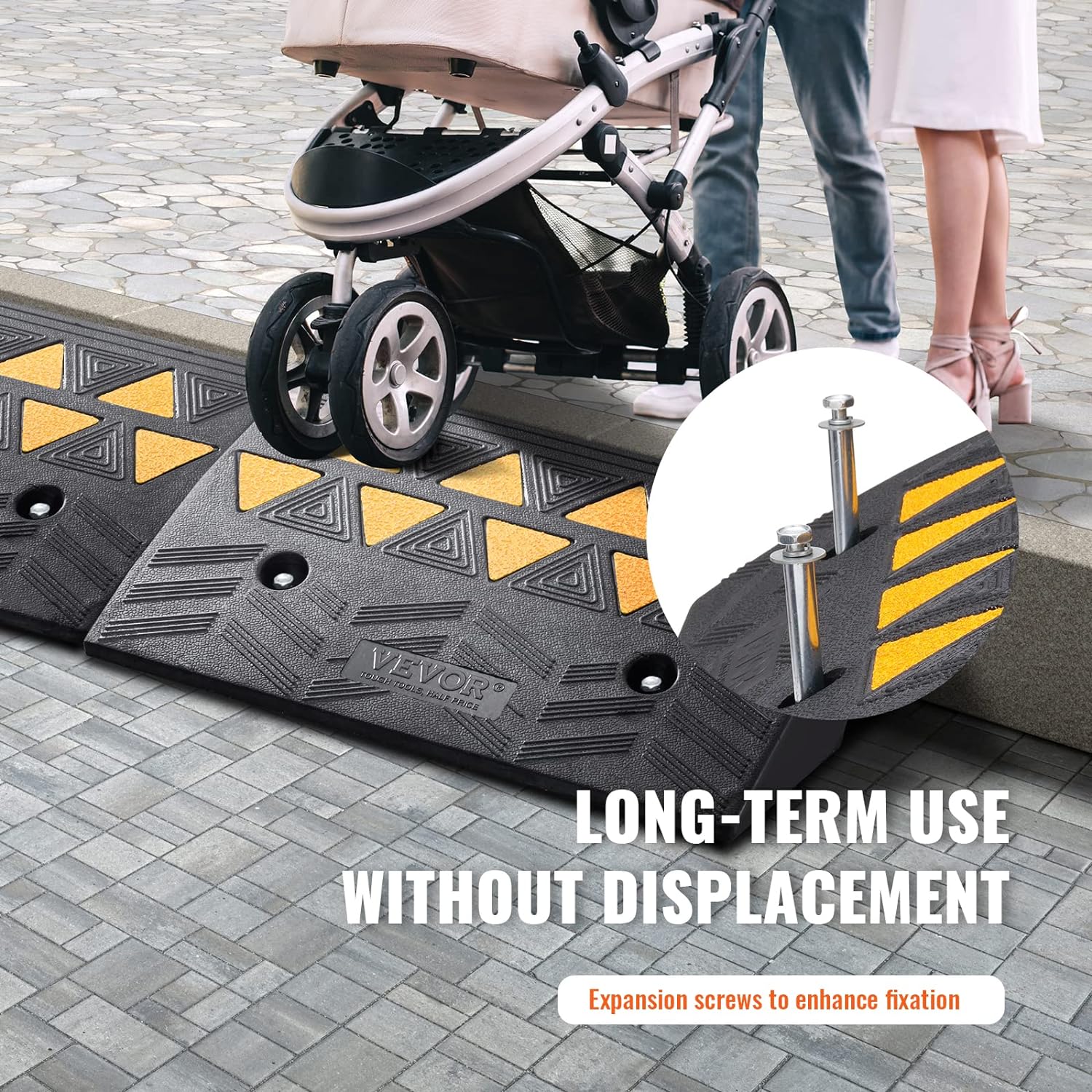 Detalle de VEVOR Rubber Curb Ramp 5" Rise Height (2 Pack) — Heavy-Duty 15 T Threshold Ramps for Cars, Carts, and More