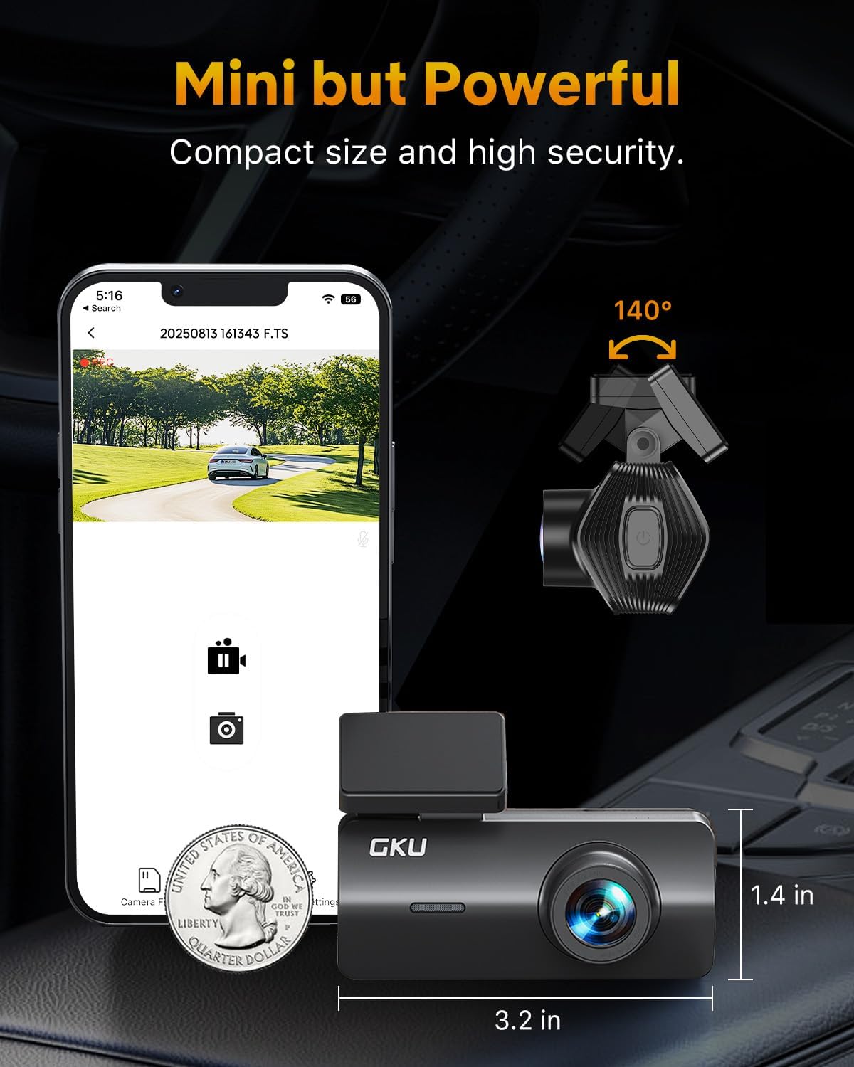 Thumbnail 3 de GKU 4K Dash Cam 2160P with 170° lens