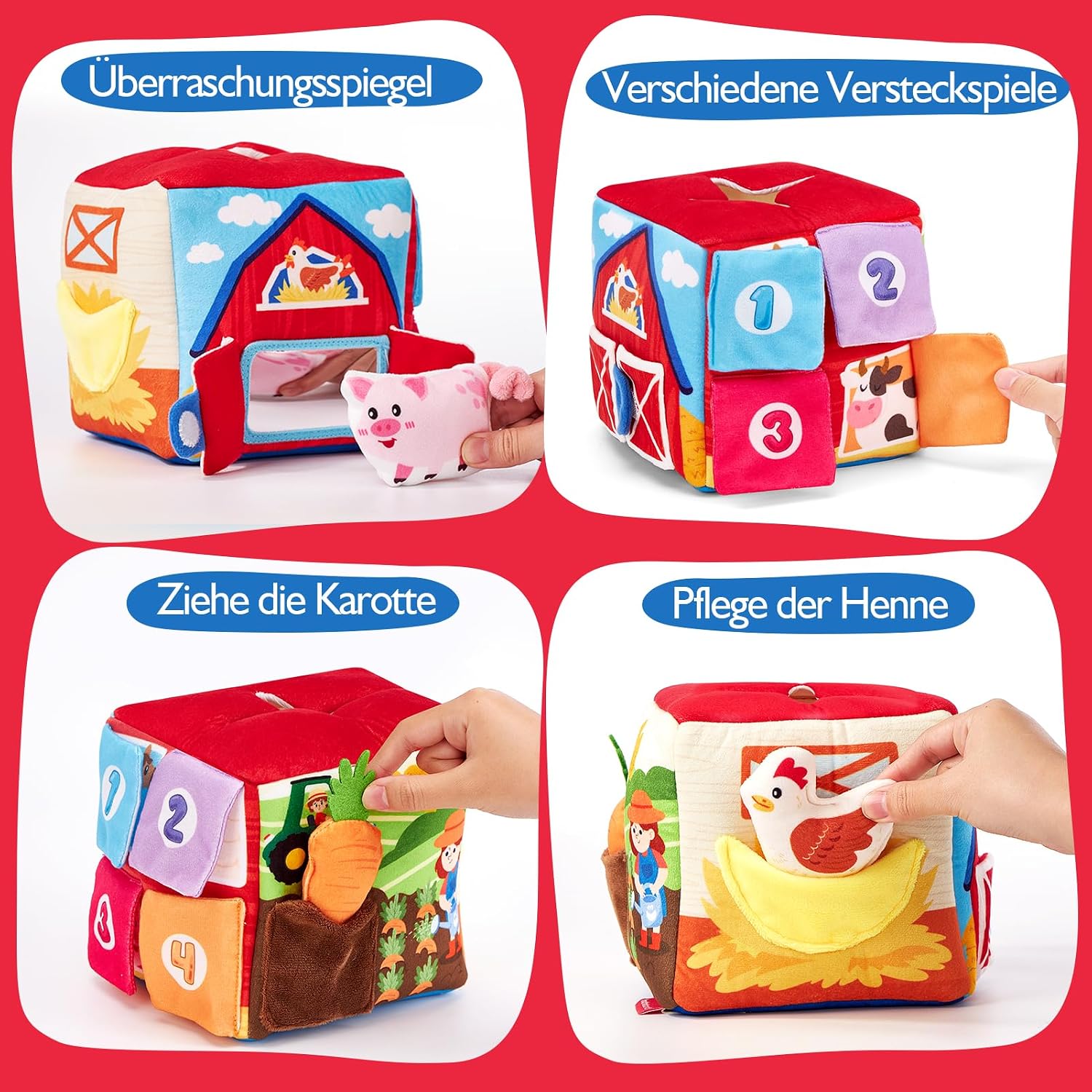 Thumbnail 3 de hahaland Baby Spielzeug Bauernhof-Schatzkiste mit 9 Rasseln, Spiegel & Stofftüchern (6–12 Monate)