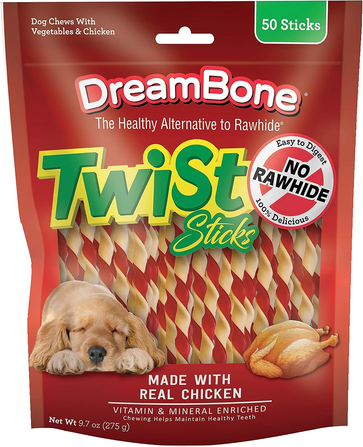 Detalle de DreamBone Twist Sticks: Rawhide-Free Dog Treats with Real Protein (50 Count)