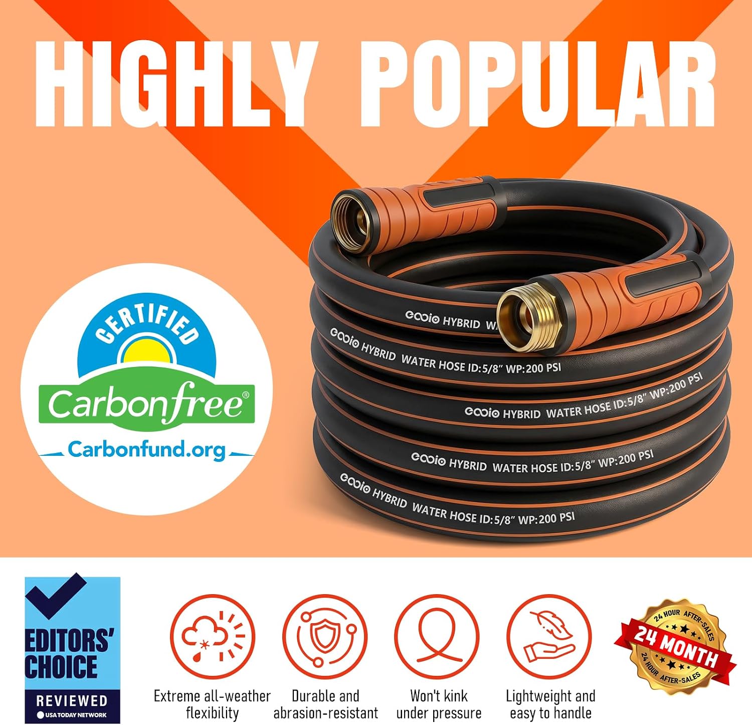 Detalle 2 de EOOIO 25 ft x 5/8-Inch Garden Hose, Lightweight Hybrid with Male-to-Female Fittings