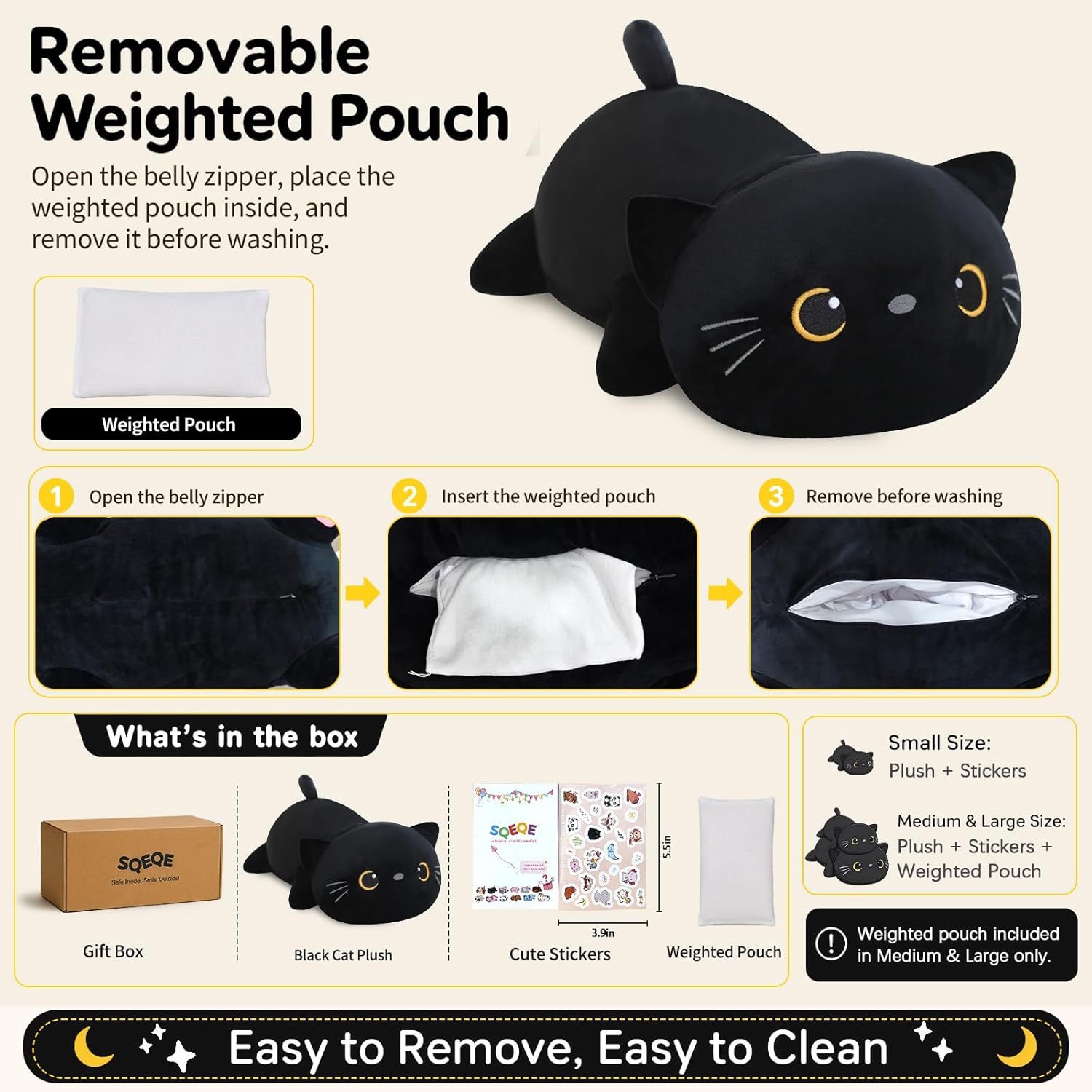 Detalle de SQEQE Weighted Black Cat Plush: Cozy, Weighted Comfort in a 9.8-Inch Plush